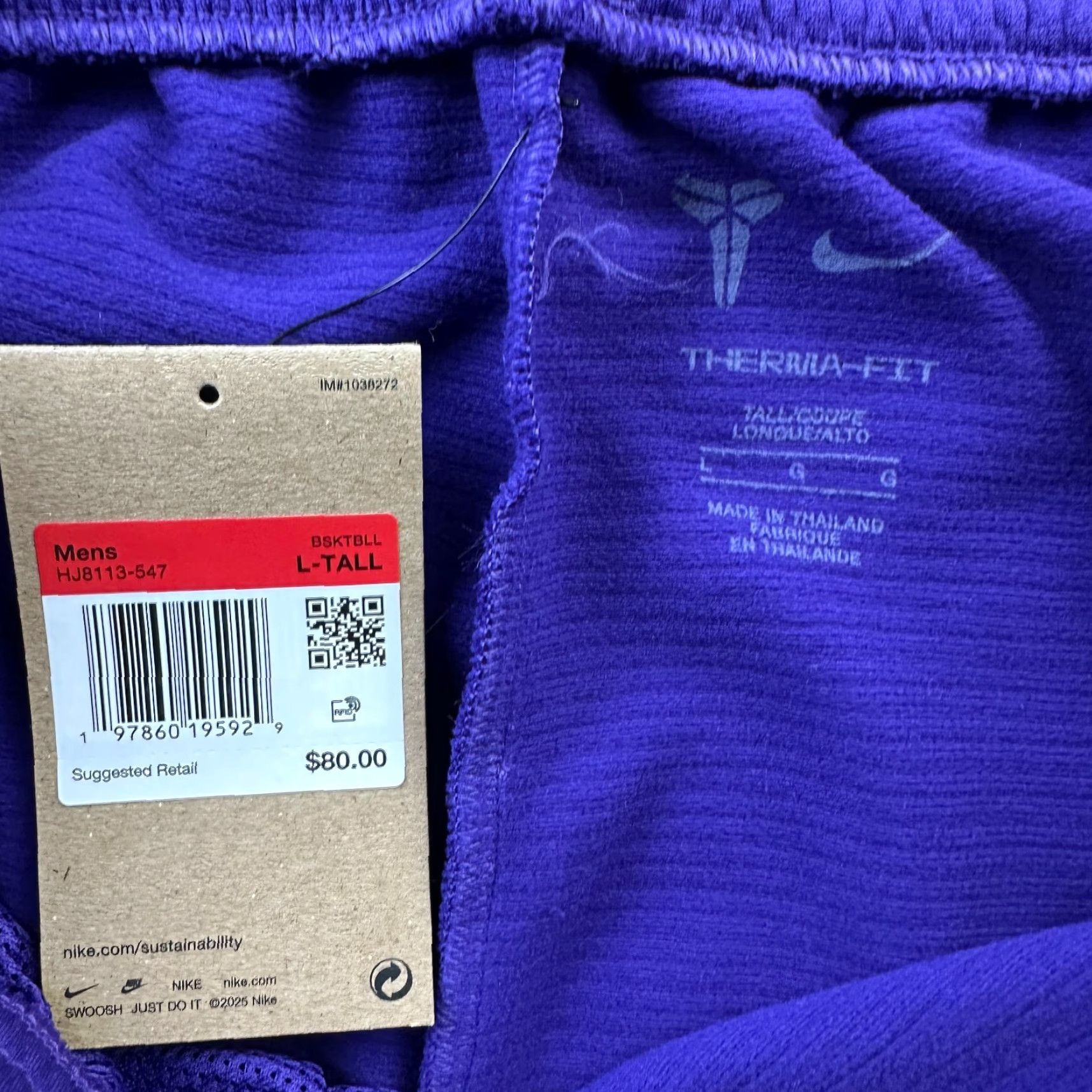 Nike Nike Pants Mens LT Large Tall Purple Kobe Bryant Therma Fit Lakers Basketball Size US 33 - 6 Thumbnail