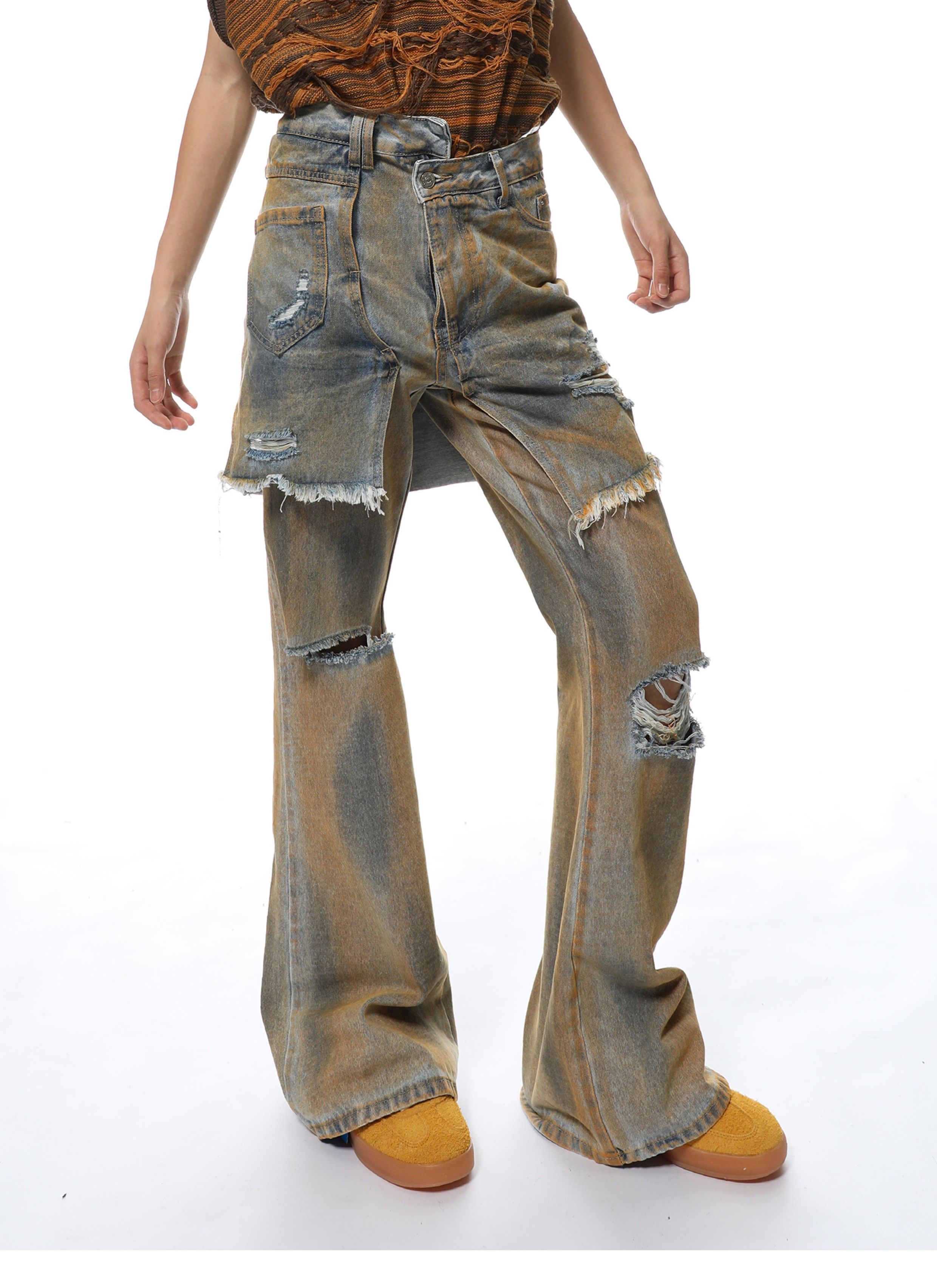 Designer Hole Spliced Fake Two Hemline Jeans Size US 29 - 2 Thumbnail