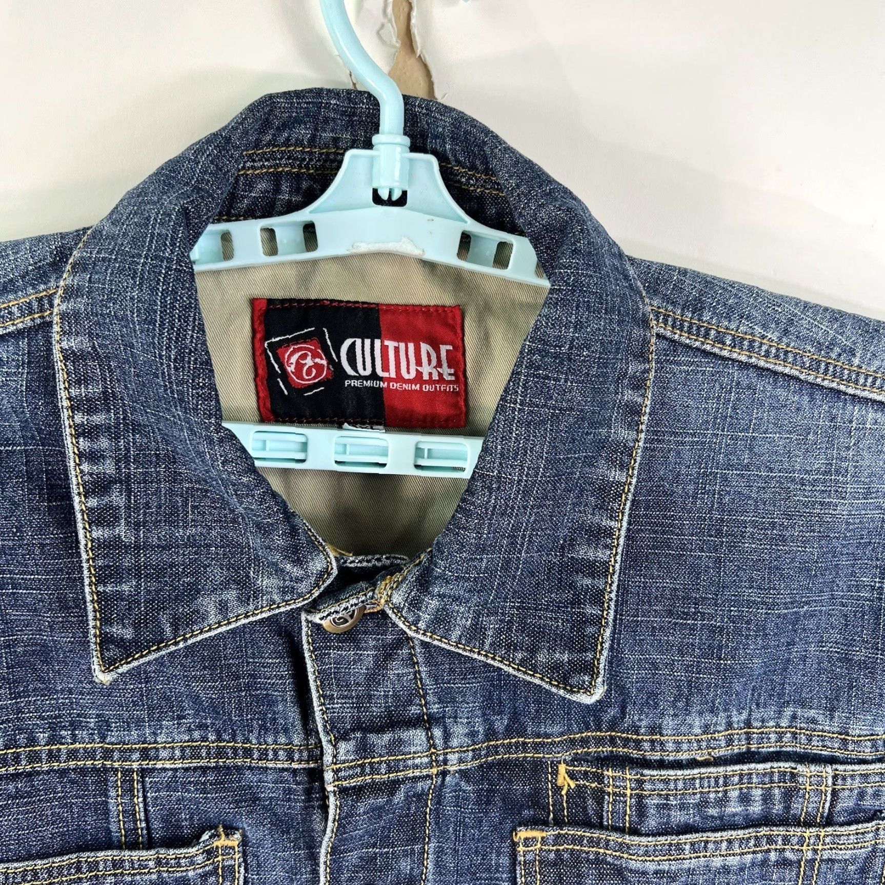 Vintage CULTURE Denim Jean Jacket Men's 2XL Button Up Blue 100% Cotton Casual Cowboy Size US 39 - 3 Thumbnail