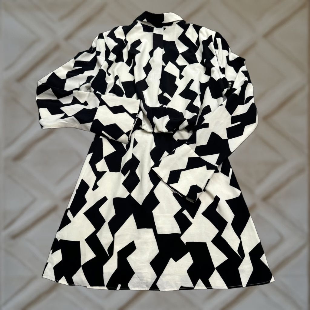Vintage Current San Francisco Shirt Dress Geometric Midi Womens Small Black White Padded Size S / US 4 / IT 40 - 1 Thumbnail