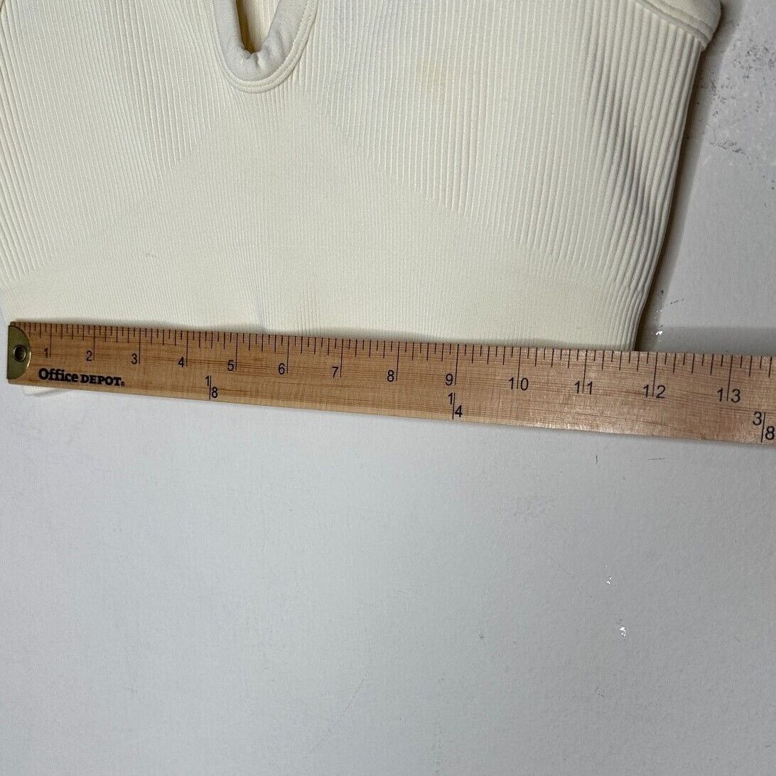 Other Cream Rib Knit Cut Front V Soft Sports Bra No Inserts Medium Size ONE SIZE - 7 Thumbnail