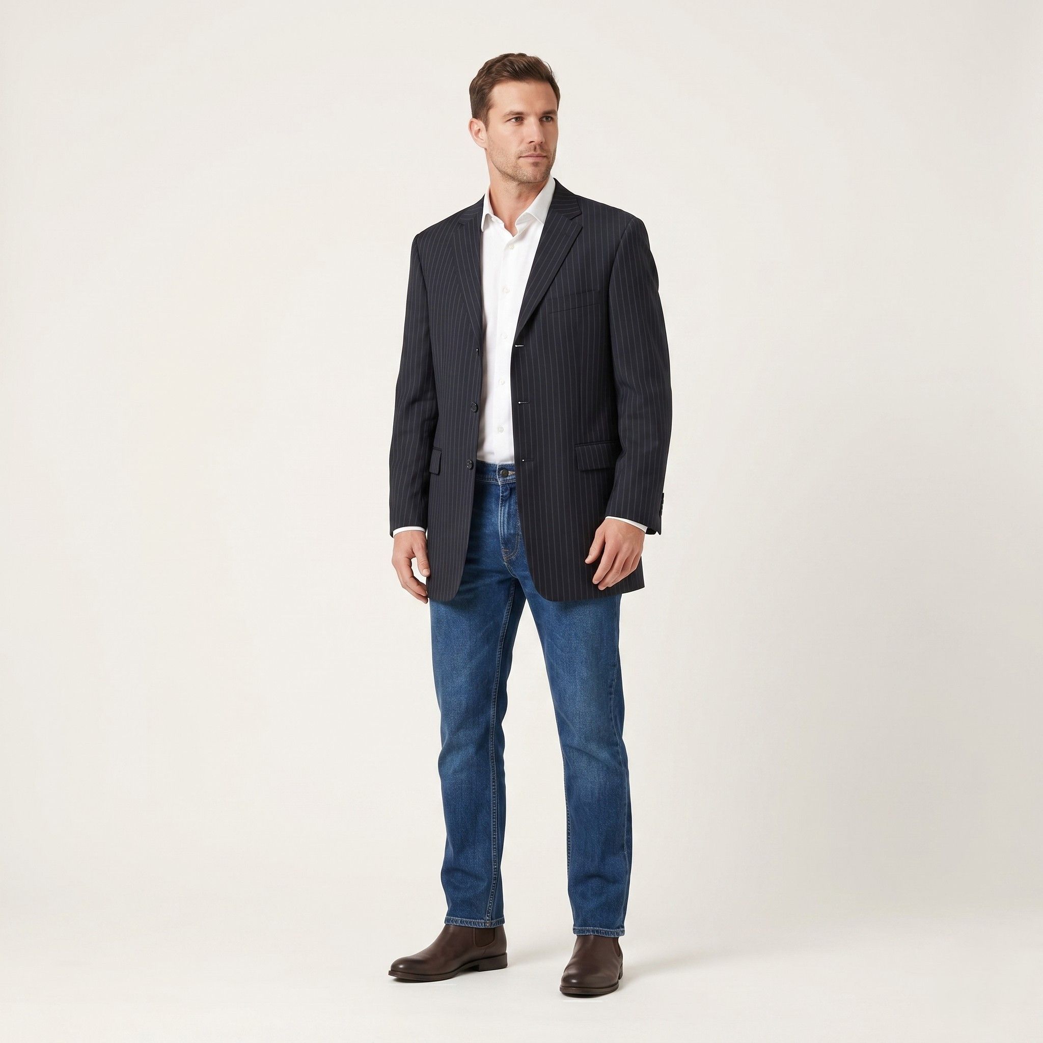 Hugo Boss Hugo Boss Men 54 44 Blazer Black Wool Navy Striped 2575 Size 44R - 1 Thumbnail