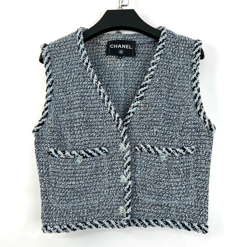 Chanel Chanel Blue tweed woven vest jacket Size XS / US 0-2 / IT 36-38 - 1 Thumbnail