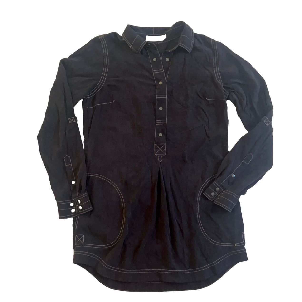 SikSilk Go Silk Long Sleeve Tunic Popover Blouse Gray Snap Closure Pockets Size S Size S / US 4 / IT 40 - 3 Thumbnail