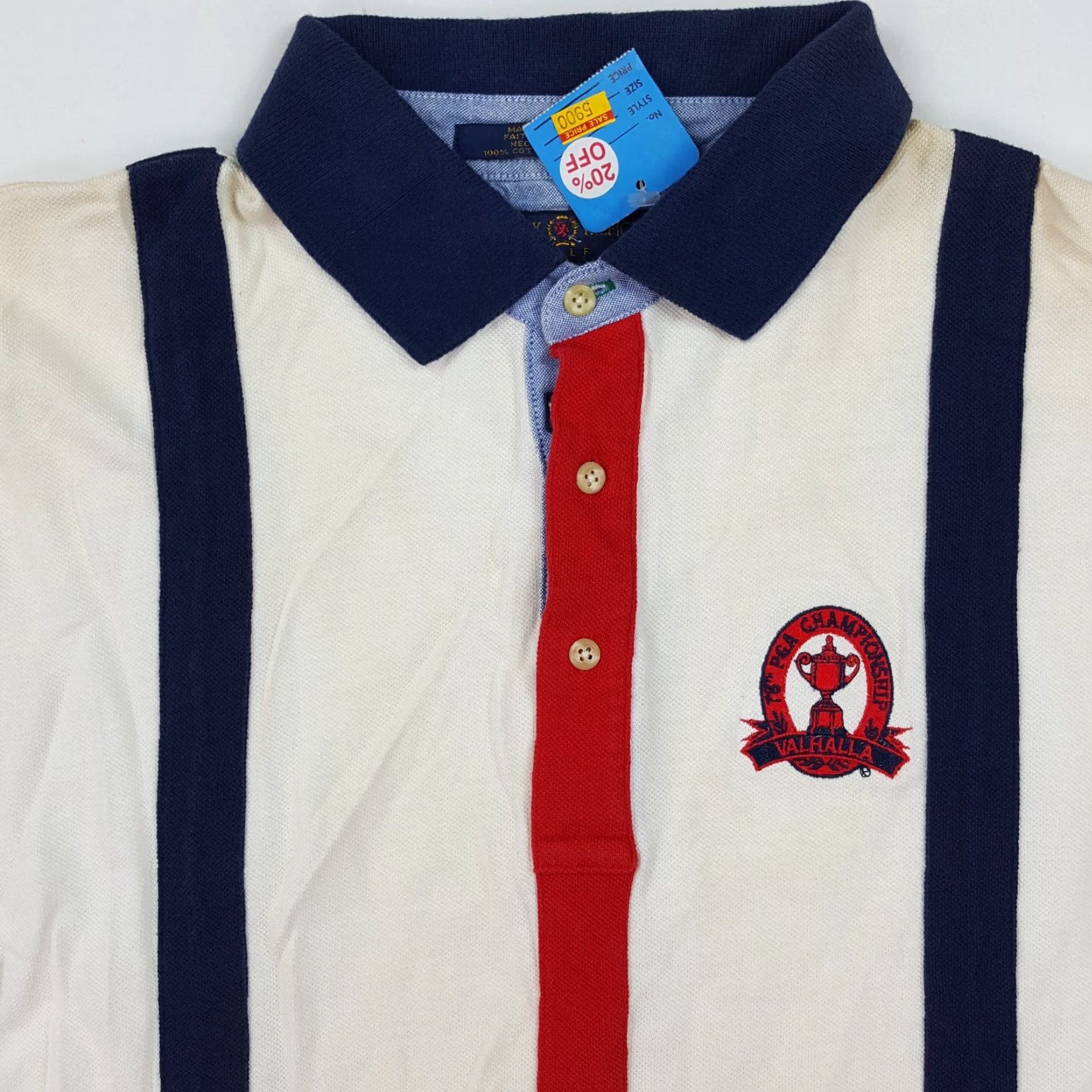 Tommy Hilfiger VINTAGE Tommy Hilfiger Polo Shirt Striped Collared Short Sleeve Men's L White 90s Casual Golf Retro Sports Tennis Y2K Size US L / EU 52-54 / 3 - 5 Thumbnail