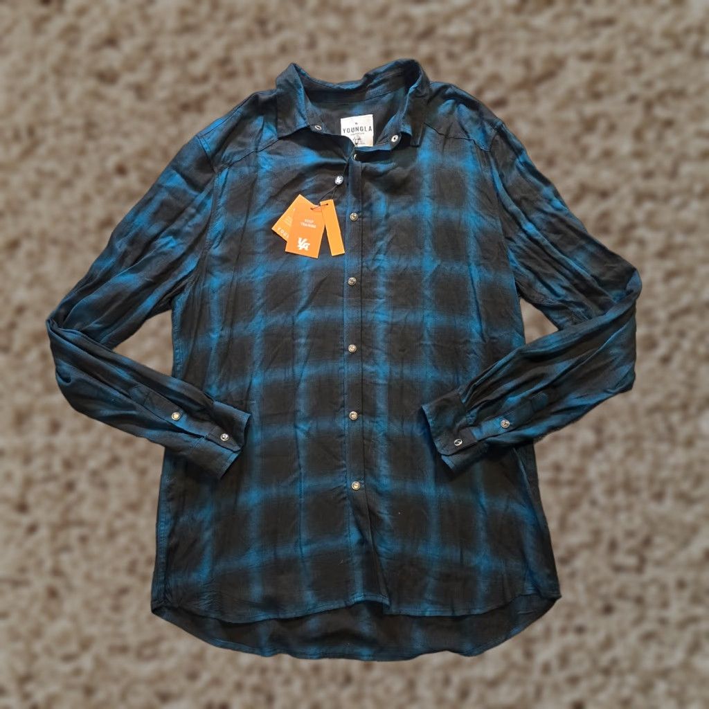 YoungLA Youngla Shirt Mens XL Black Blue Plaid Pearl Snap Button Long Sleeve Casual Size US XL / EU 56 / 4 - 1 Thumbnail