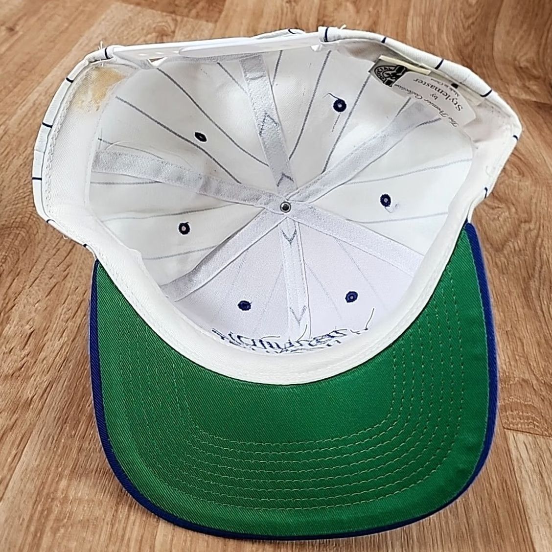 Vintage VINTAGE Bud Light Hat Adjustable Cream & Blue Embroidered Pin Stripe Snap Back Ball Cap Size ONE SIZE - 3 Thumbnail