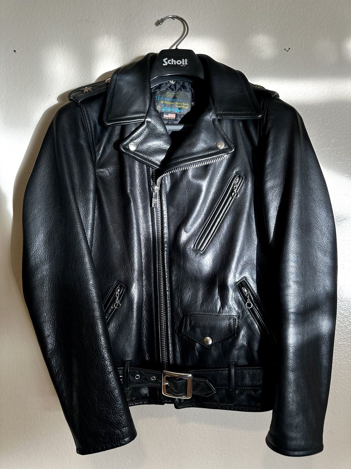 image of Schott Perfecto Leather Jacket in Black, Men's (Size XS)