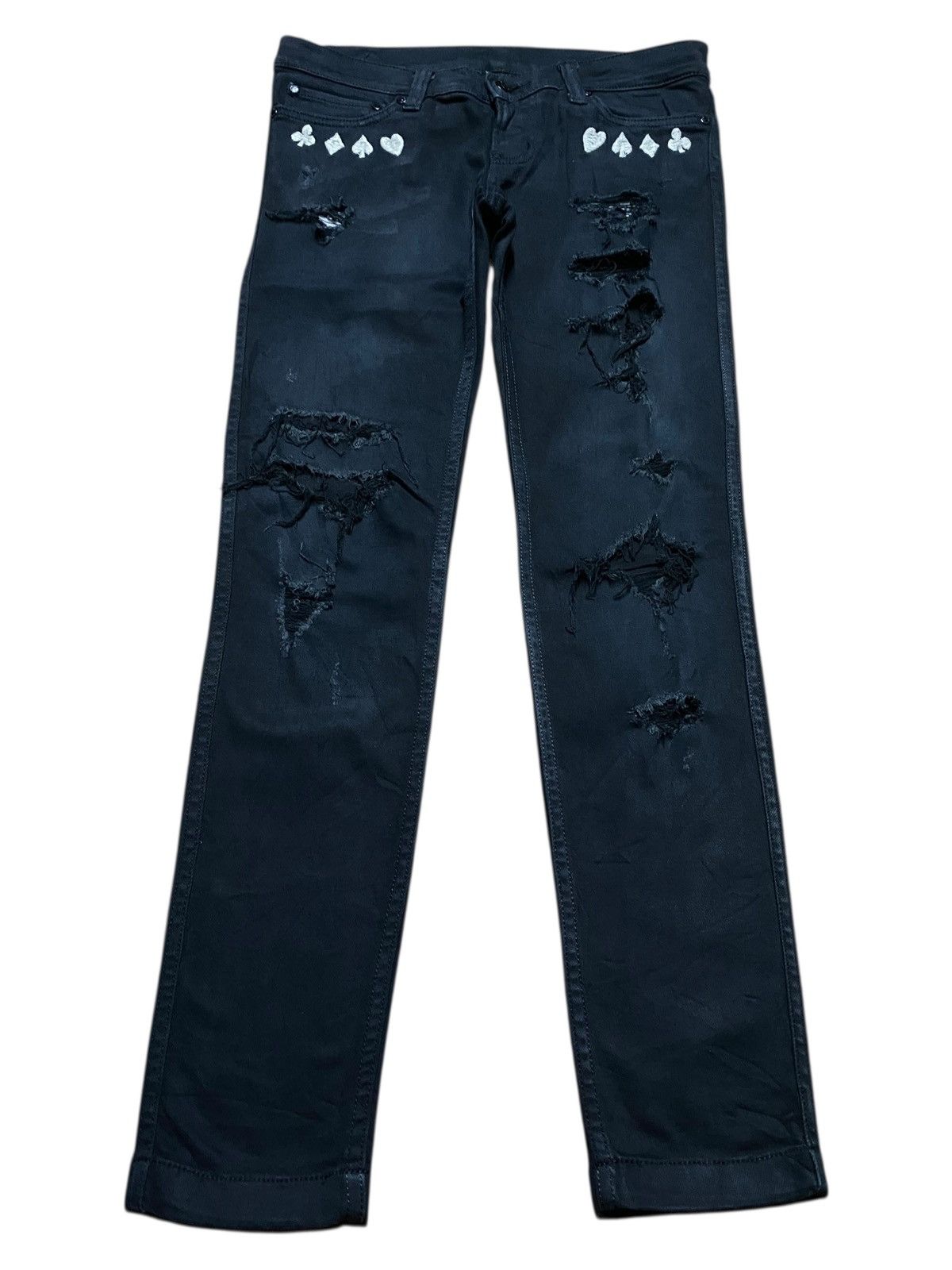 Japanese Brand Edgy Black RNA inc Ripped Ace Card Embroidery Skinny Jeans Size US 31 - 1 Thumbnail
