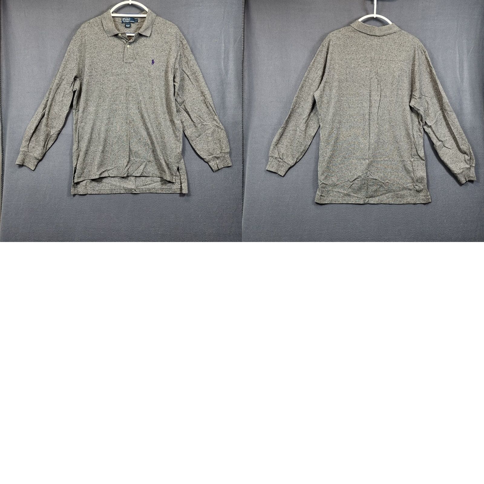 Ralph Lauren VINTAGE Polo Ralph Lauren Mens Shirt Large Long Sleeve Grey Cotton Preppy Purple Pony Size US L / EU 52-54 / 3 - 9 Thumbnail
