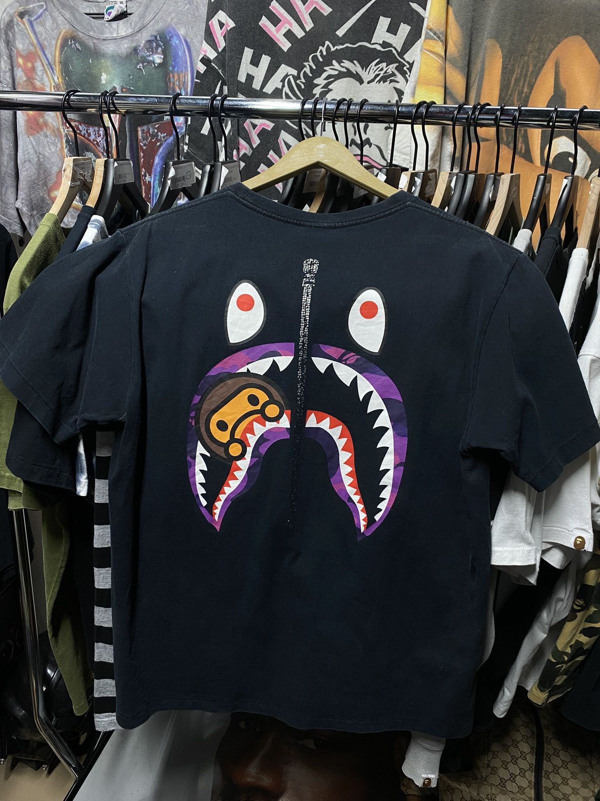 Bape A Bathing Ape Purple Camo Bape Shark Tee Shirt Medium Grailed