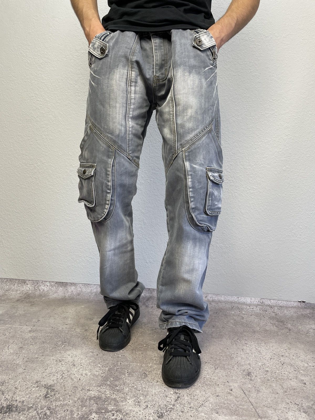 Vintage Vintage Balenciaga Style Distressed 00s Cargo Jeans Pants Size US 33 - 1 Thumbnail