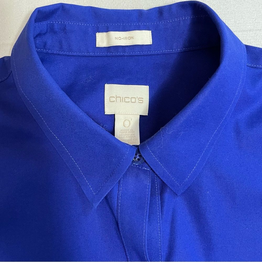 Chicos Chico's No-Iron Cotton Tie-Front Blue Shirt Size 0 US S Size S / US 4 / IT 40 - 8 Thumbnail