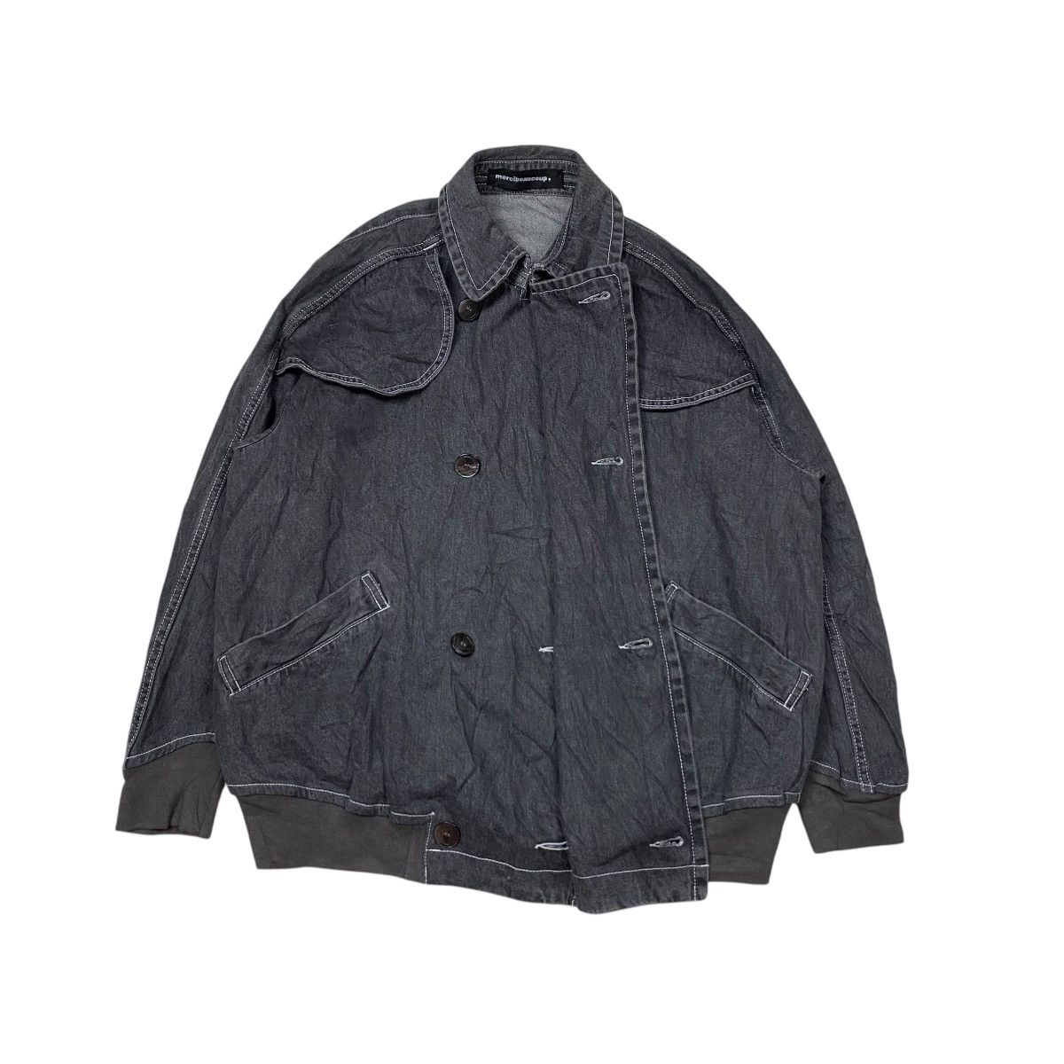 Issey Miyake × Japanese Brand × mercibeaucoup Mercibeaucoup Double Breasted Denim Bomber Jacket Size US M / EU 48-50 / 2 - 6 Thumbnail