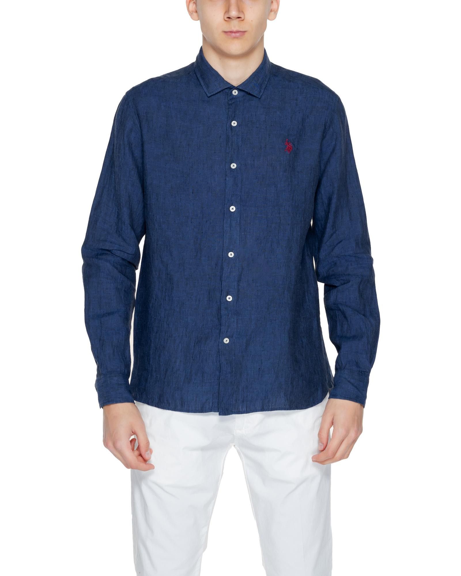 image of U S Polo Assn Classic Linen Shirt With Long Sleeves in Blue, Men's (Size XL)