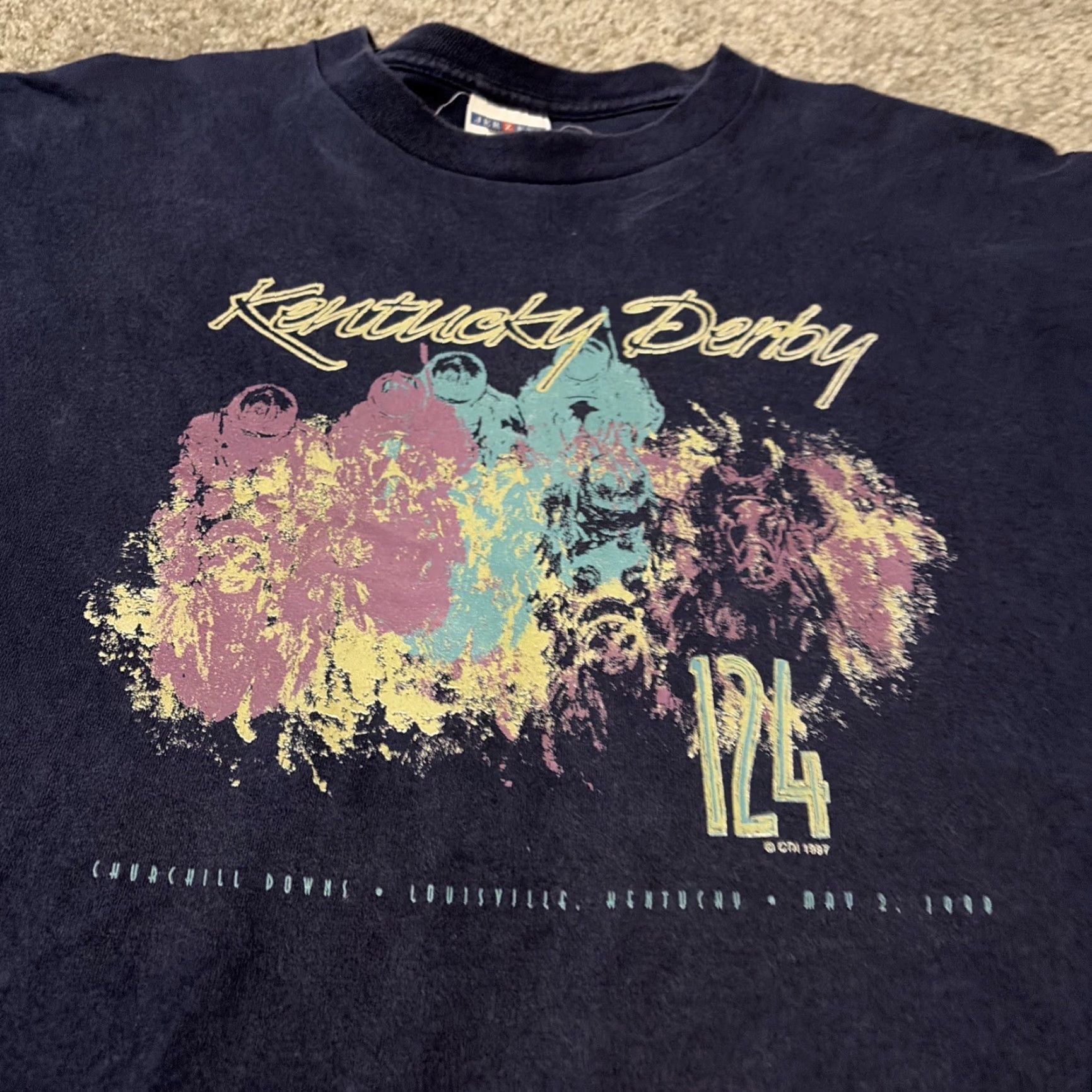 Jerzees VINTAGE Kentucky Derby Horse Racing T-Shirt XL Blue Jerzees Men Size US XL / EU 56 / 4 - 3 Thumbnail