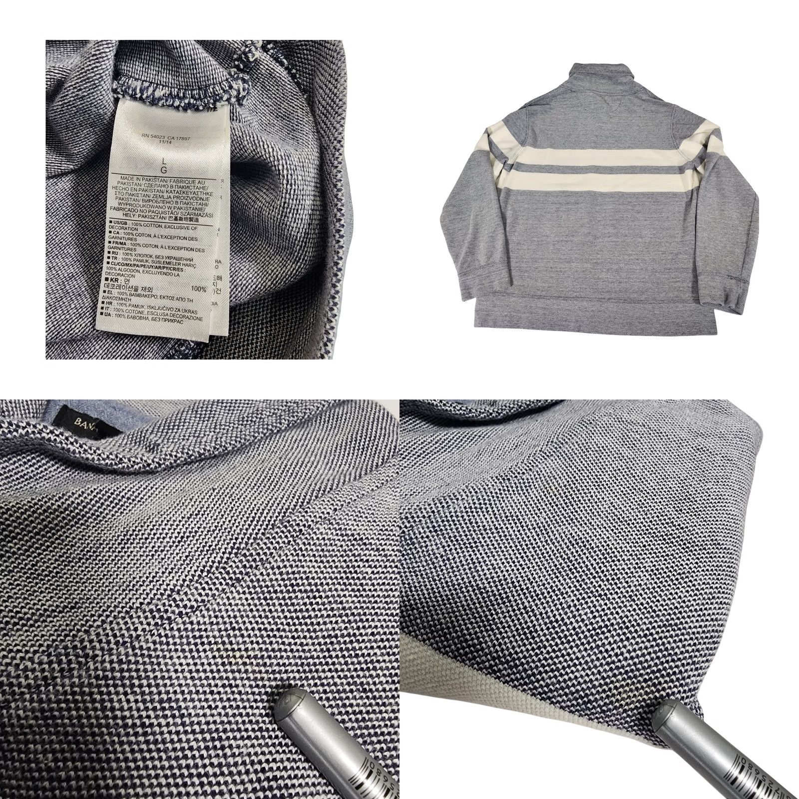 Banana Republic Banana Republic Mens Shawl Collar Striped Heathered Gray Pullover Sweatshirt L Size US L / EU 52-54 / 3 - 8 Thumbnail