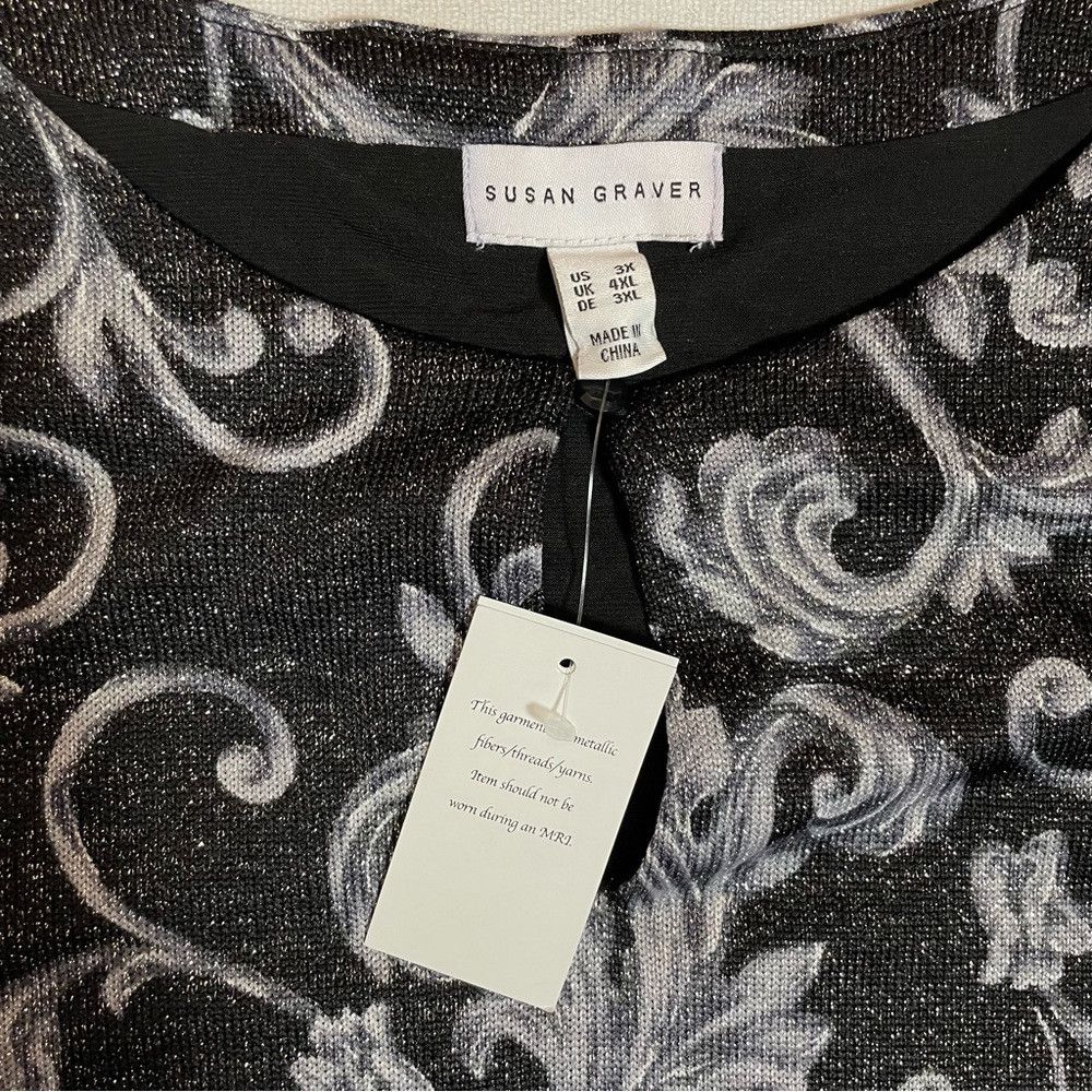 Other NWT New Susan Graver Printed Lurex Black Grey Knit Top Size Size 3XL / US 20-22 - 6 Thumbnail