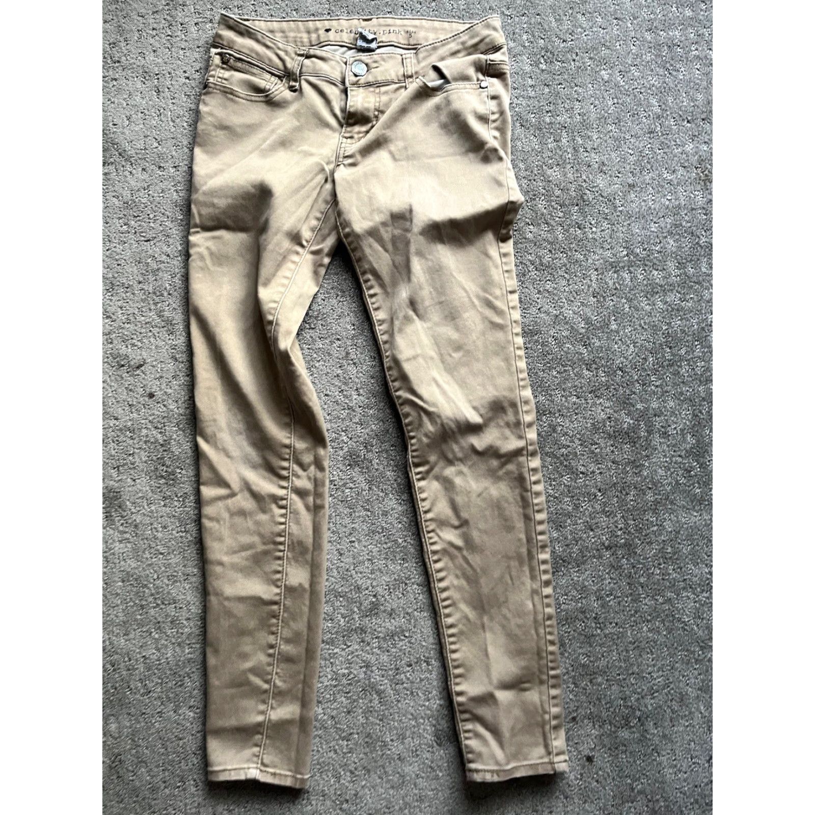 Vintage Celebrity Pink Skinny Jeans Women Juniors Size 5 Solid Beige Stretch Denim Size 27" / US 4 / IT 40 - 3 Thumbnail