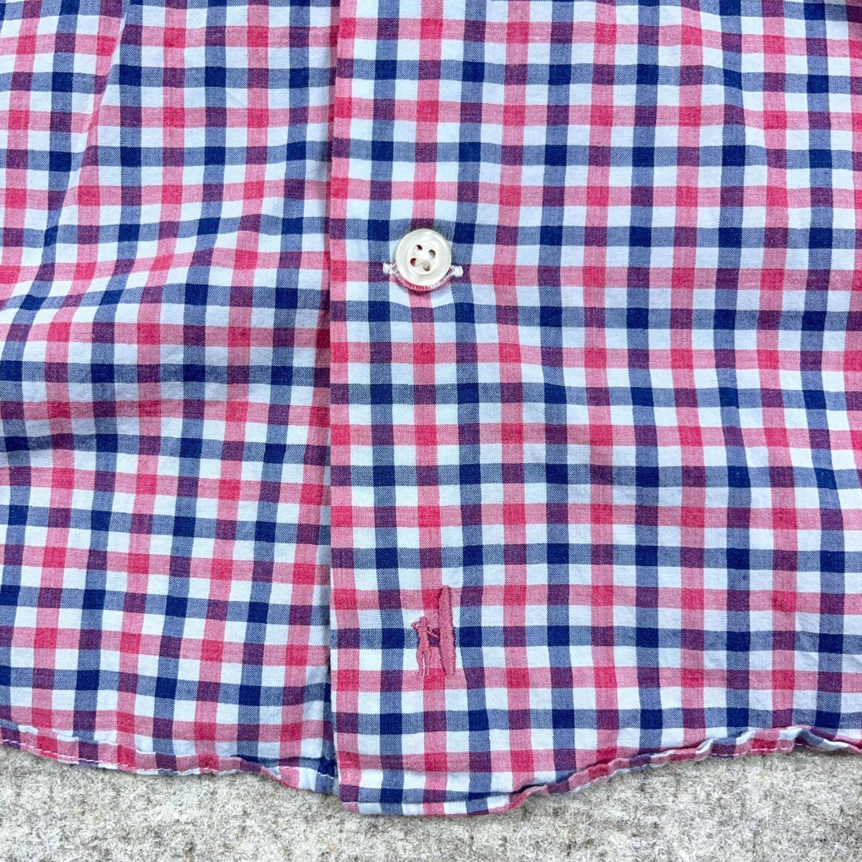 johnnie-O johnnie-O Shirt Men Large Red Blue Plaid Button Up Dress Pocket 100% Cotton Size 42R - 4 Thumbnail