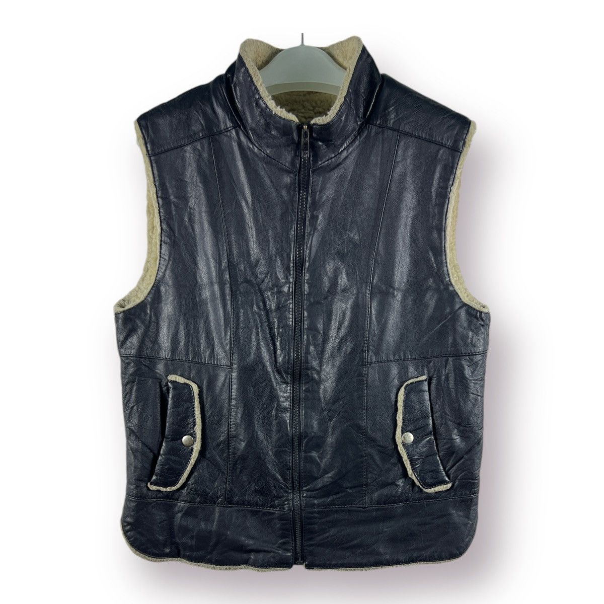 Leather × Vintage 🔥 Unknown Leather Vest Shearling rugged wear Size US S / EU 44-46 / 1 - 1 Thumbnail