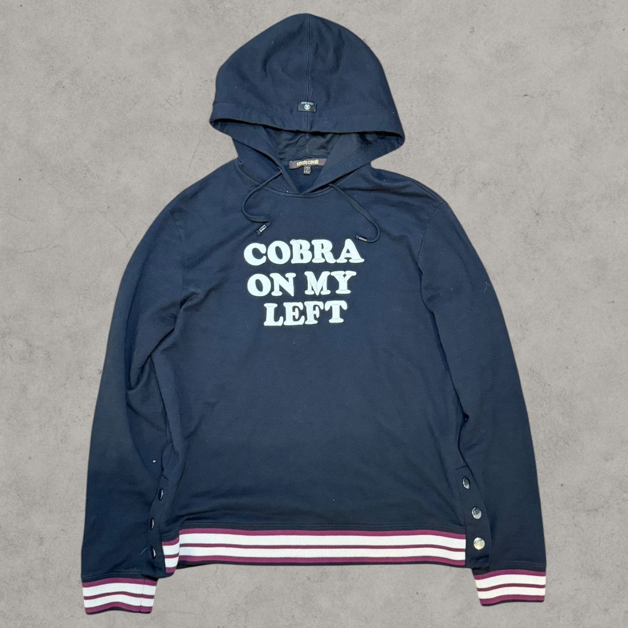 Roberto Cavalli Roberto Cavalli “Cobra On My Left” Black Striped Hoodie Sz S Size US S / EU 44-46 / 1 - 1 Thumbnail