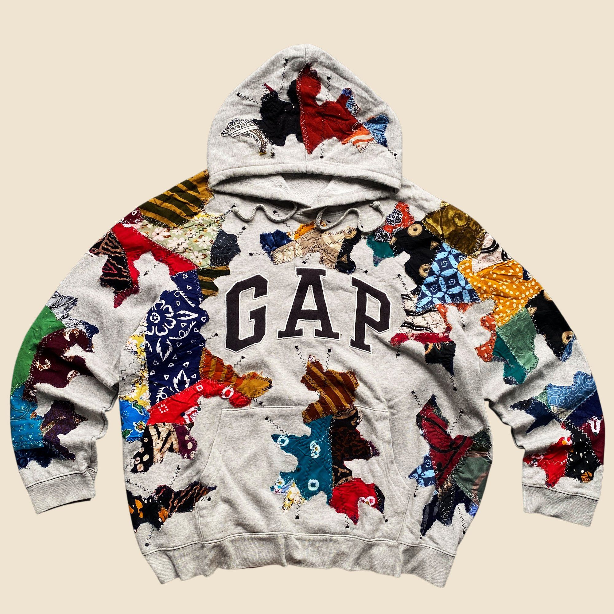 Gap 1 OF 1 REWORKED GAP BATIK PATCHWORK GREY HOODIE SIZE L Size US L / EU 52-54 / 3 - 1 Thumbnail