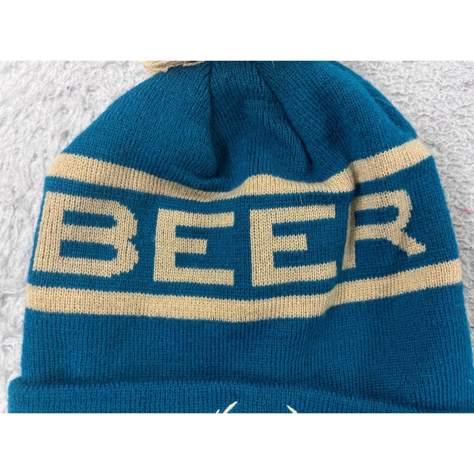 Vintage Cirque Mountain Apparel Beanie Toque Adult One Size Blue Knit Acrylic Beer Deer Pom Hats Mens Size ONE SIZE - 3 Thumbnail