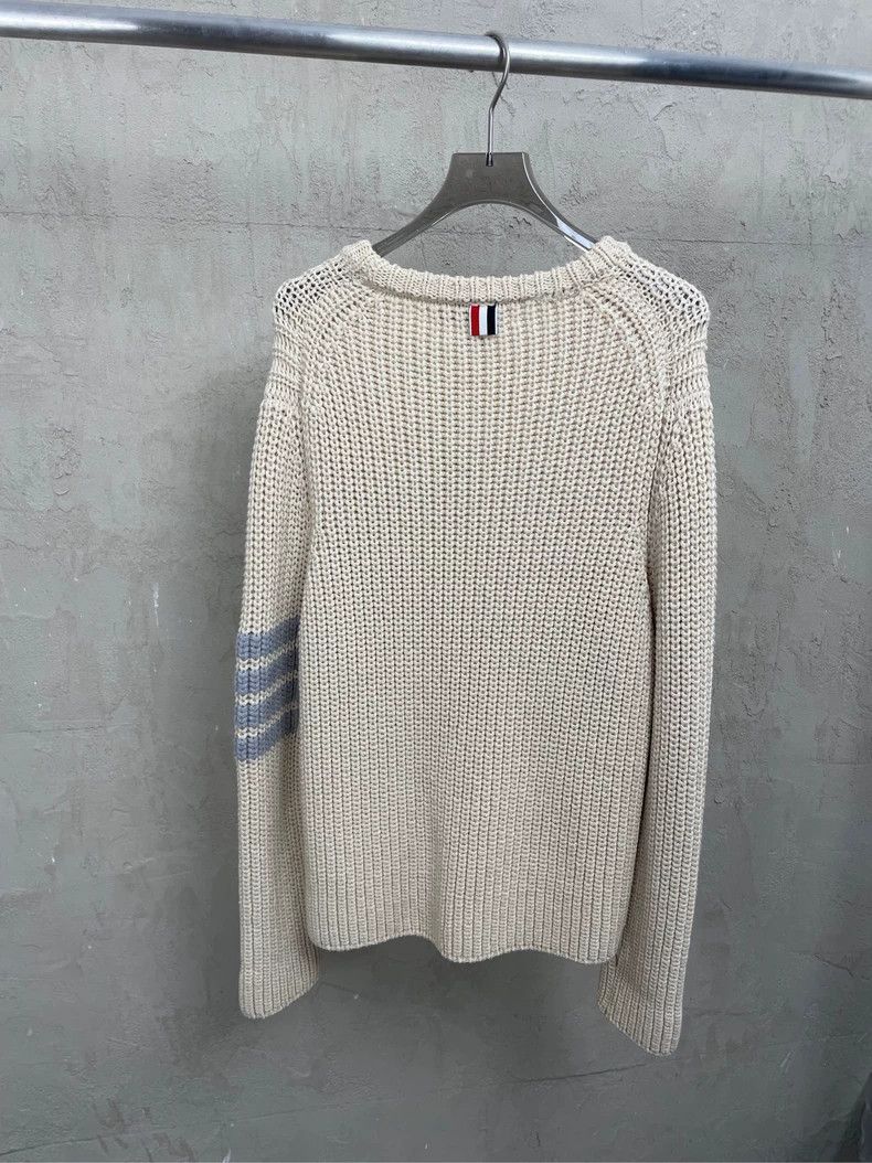 Thom Browne Thom browne Beige four-striped pure wool round-neck sweater Size US S / EU 44-46 / 1 - 2 Thumbnail