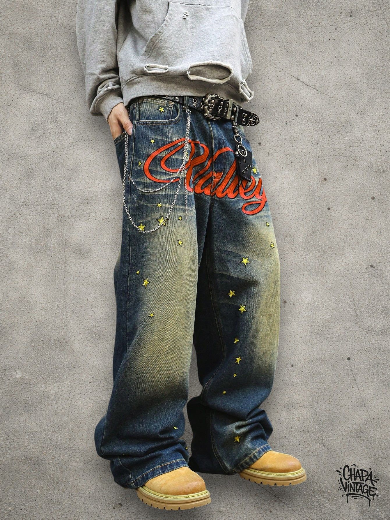 Japanese Brand Baggy washed jeans Size US 34 / EU 50 - 1 Thumbnail