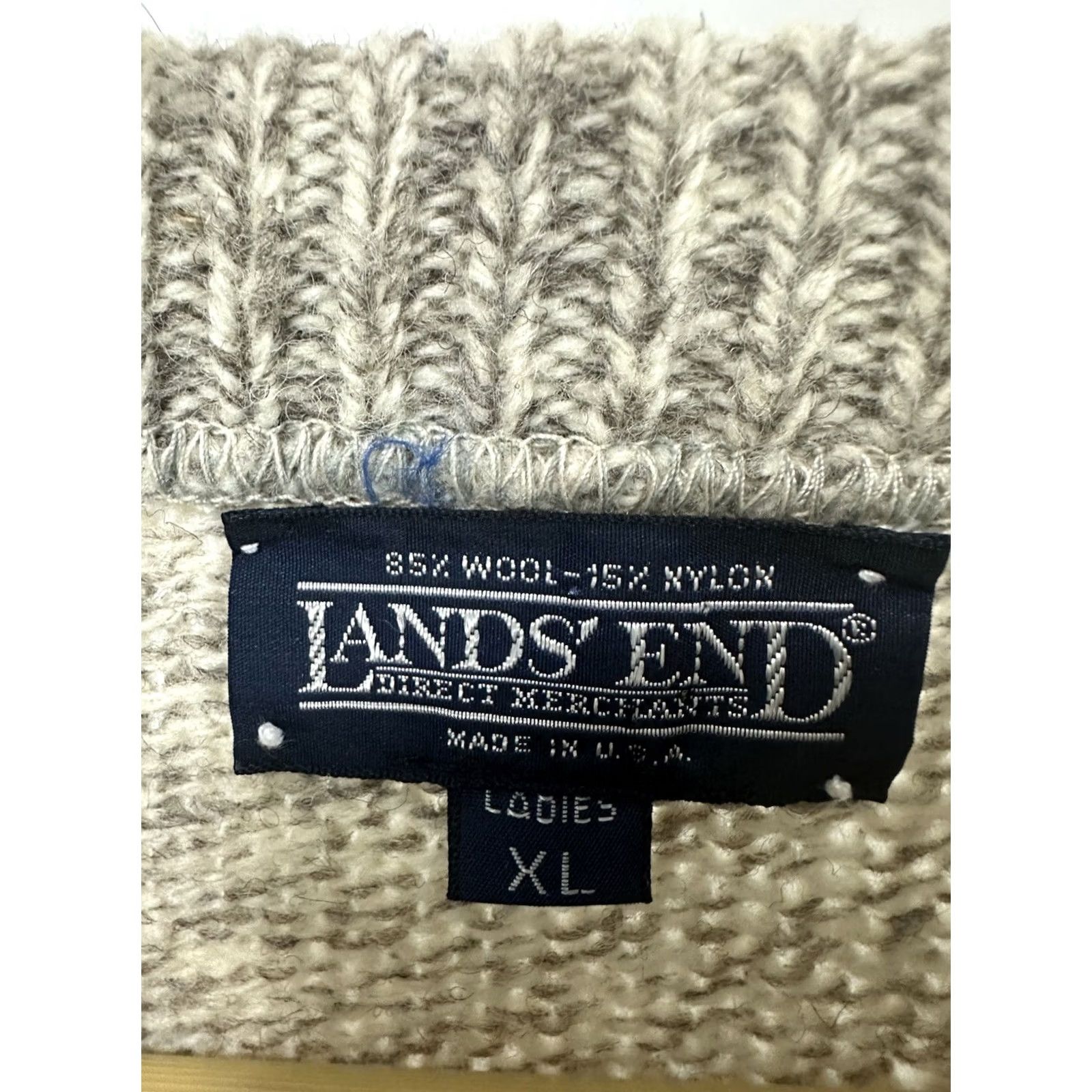 Lands' End VINTAGE Lands End Womens Tan Wool Ribbed Collar Crewneck Sweater Size XL Size XL / US 12-14 / IT 48-50 - 3 Thumbnail