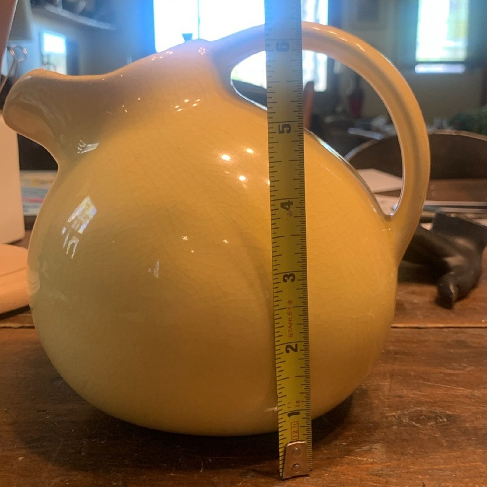 Vintage Retro yellow ceramic pottery ball pitcher with ice lip Size ONE SIZE - 10 Thumbnail