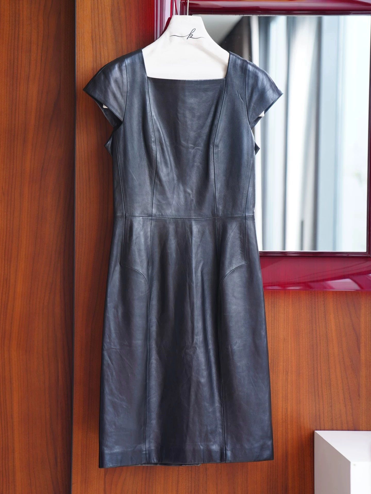 Yves Saint Laurent YSL Rive Gauche Leather Square Neck Dress Size L / US 10 / IT 46 - 4 Thumbnail