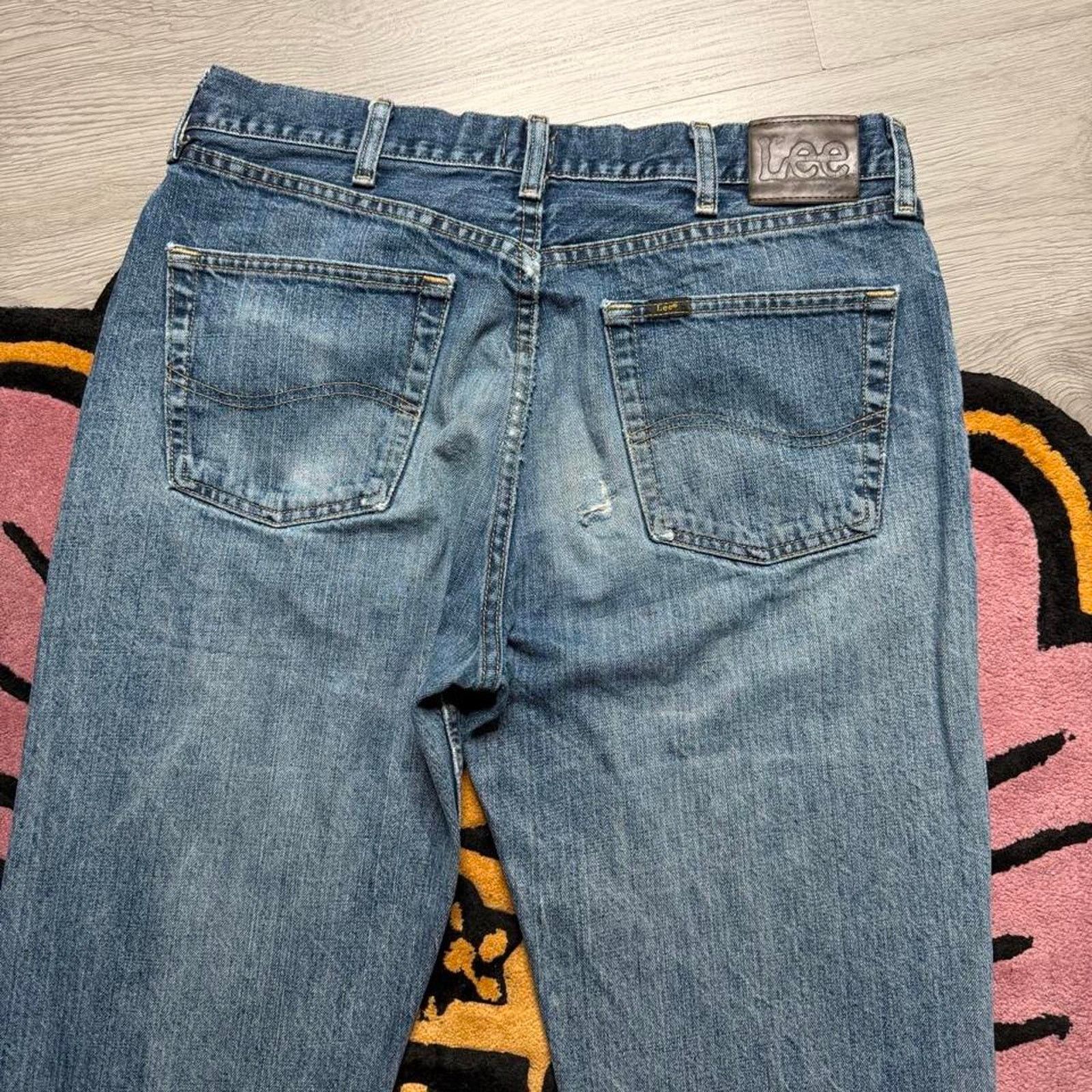 Lee × Vintage Vintage Y2K Lee Distressed Stone washed Denim Jeans 34x32 Size US 34 / EU 50 - 8 Thumbnail