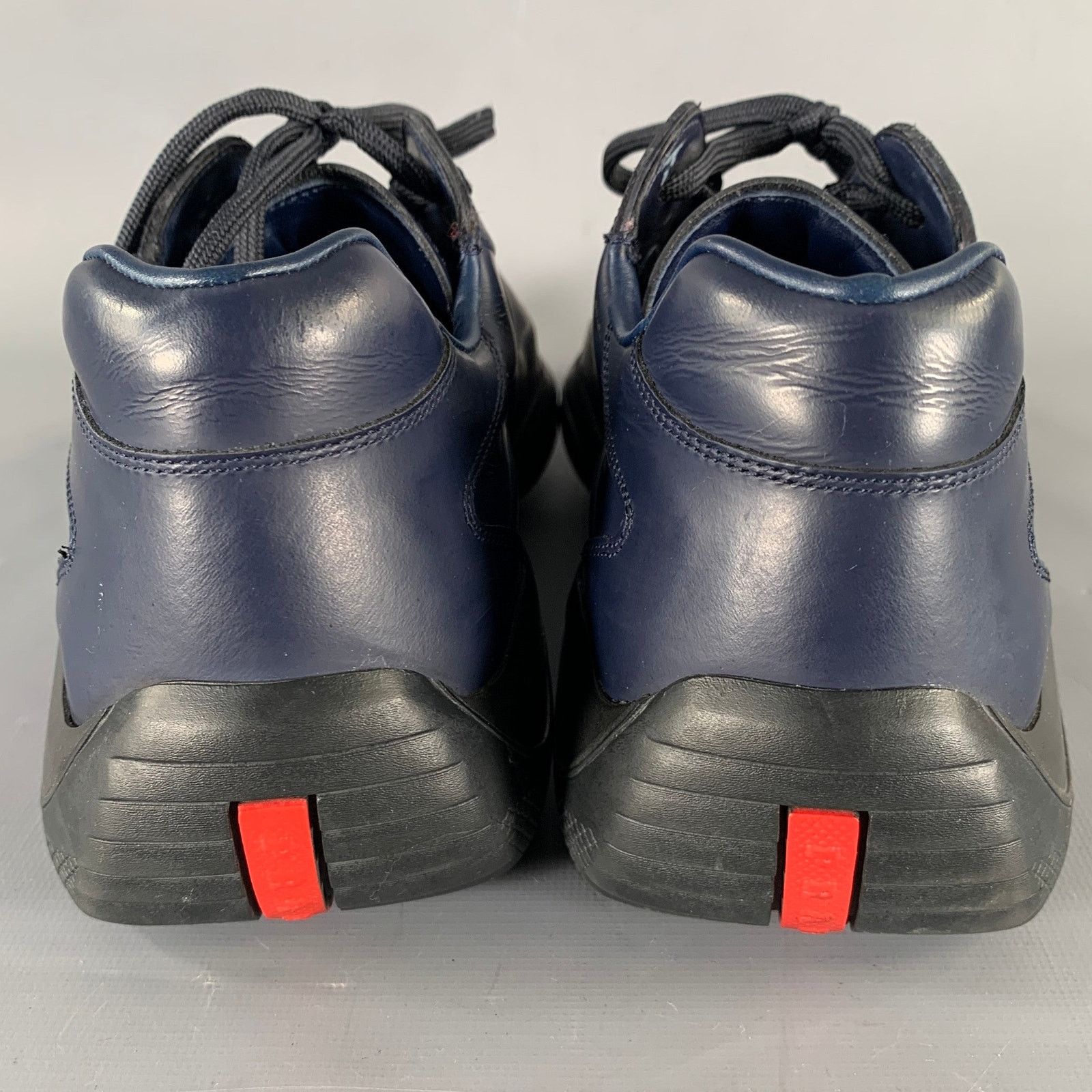 Prada Size 9 Navy Black Textured Leather Lace Up Sneakers Size US 9 / EU 42 - 3 Thumbnail