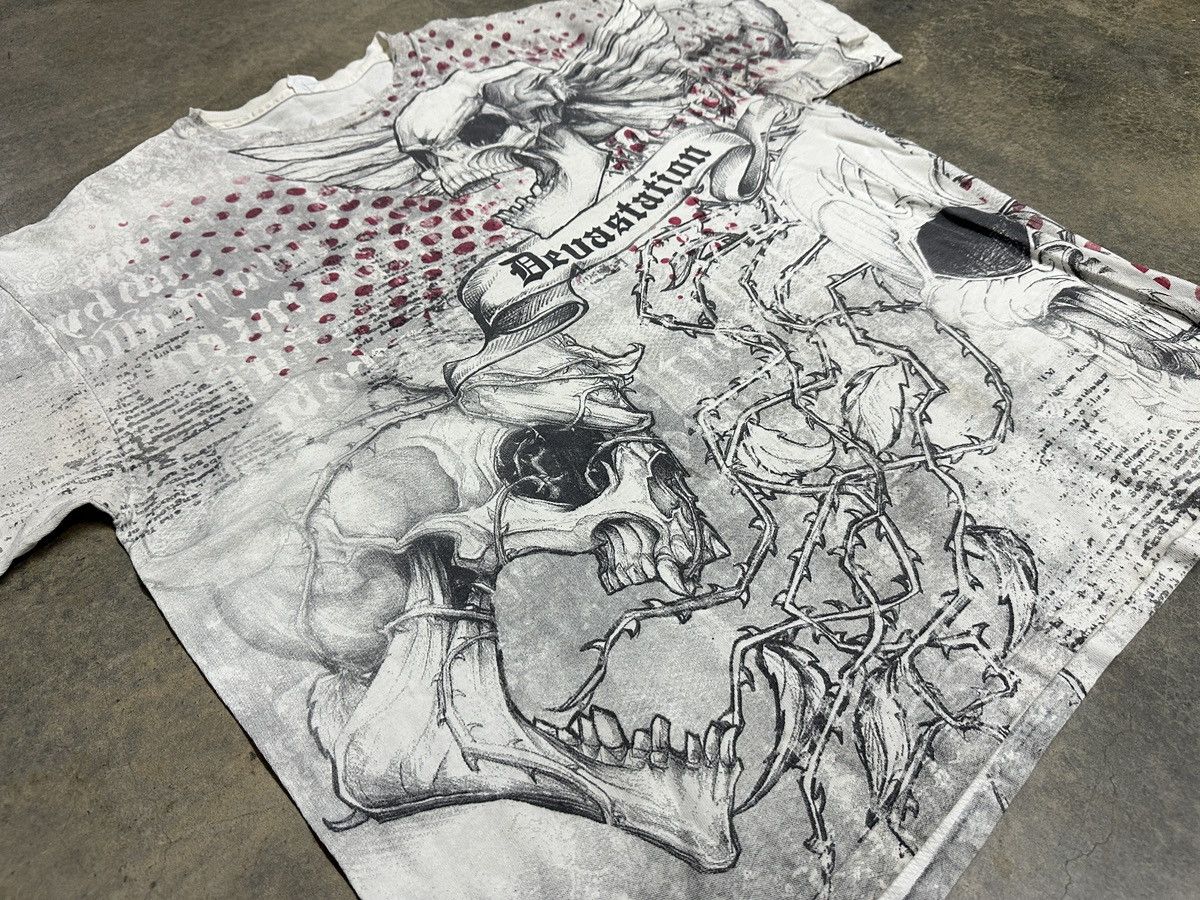 Affliction × Japanese Brand × Vintage Rare🔥Vintage Devastation Goth Skulls Shirt All Over Print Size US XL / EU 56 / 4 - 4 Thumbnail