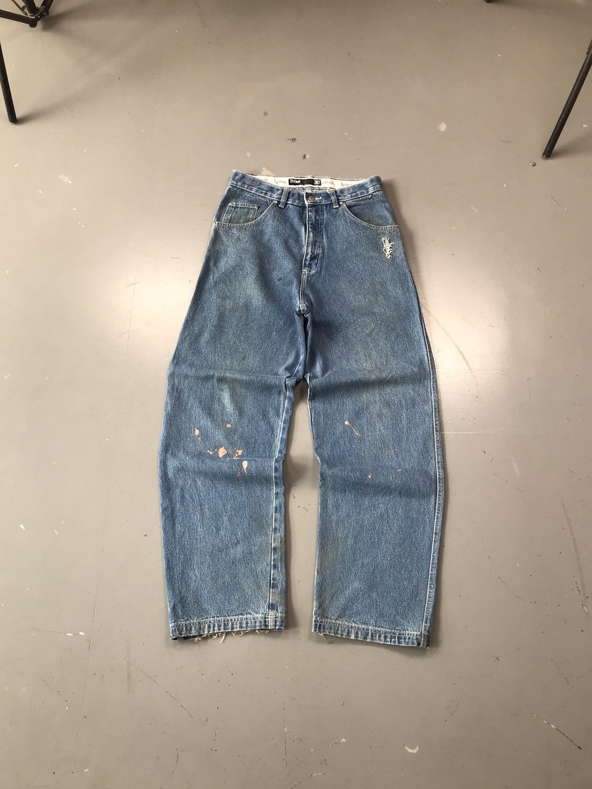 Vintage Tribal denim SpellOut embroidered Y2K