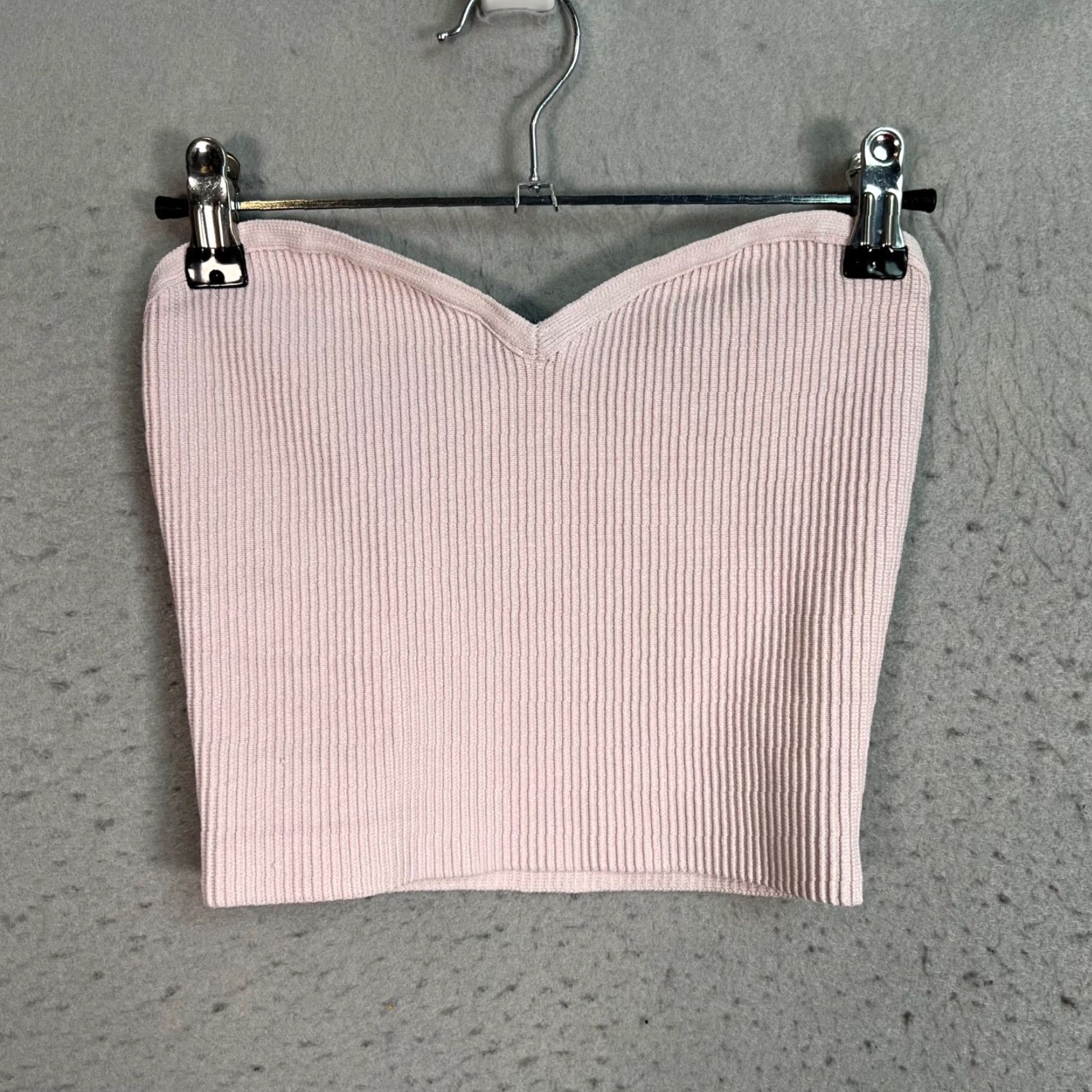 Vintage Babaton Womens Small Ribbed Sweetheart Neckline Crop Top Pink Tank Sleeveless Cropped Knit Nylon Size S / US 4 / IT 40 - 2 Thumbnail