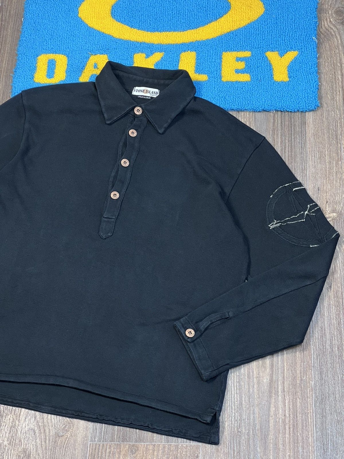 Stone Island Vintage Stone Island Big Logo Polo Neck Sweatshirt Black Size US XL / EU 56 / 4 - 2 Thumbnail