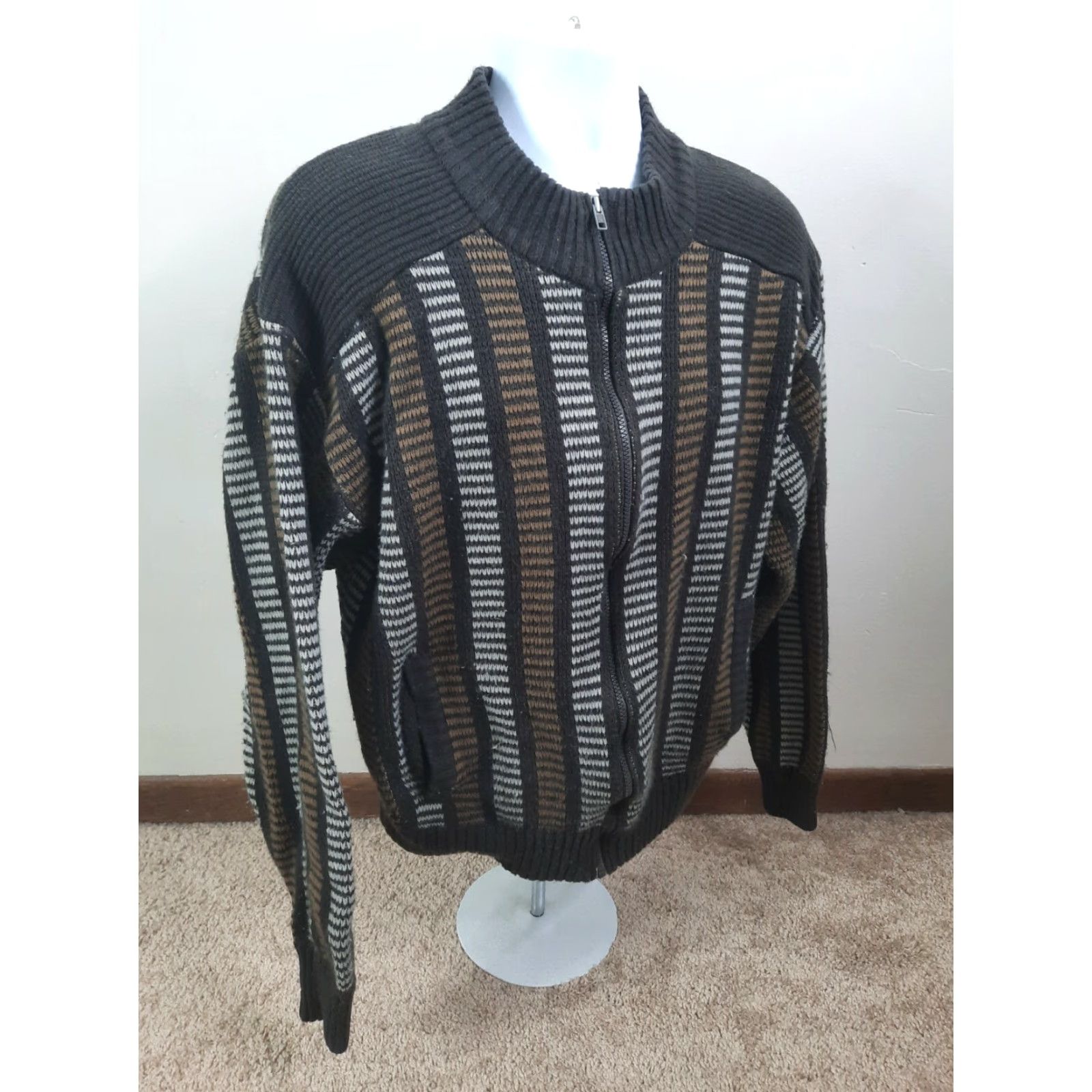 Blair VINTAGE J Blair Striped Knit Cardigan Dad Grandpa Sweater Mens XL Brown Size US XL / EU 56 / 4 - 4 Thumbnail