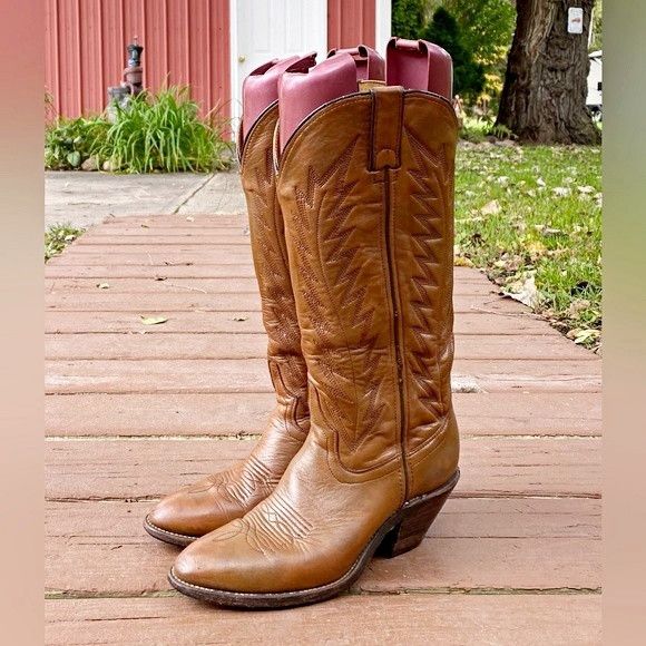 Vintage Double H Brown Leather Womens Cowboy Western Boots6.5 Grailed
