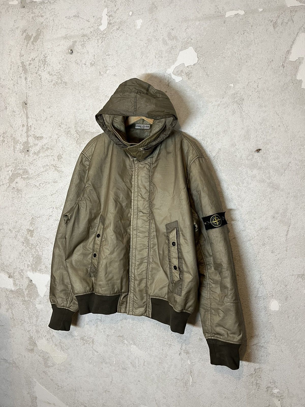 image of Stone Island Vintage Retro Massimo Jacket Crinkle Winter in Green, Men's (Size XL)
