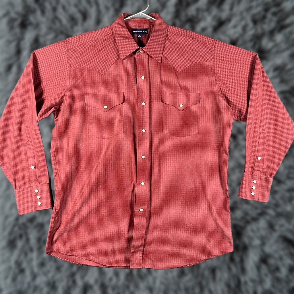 Vintage Panhandle Slim Shirt Mens Large Red Western Pearl Snap Long Sleeve Check Plaid Size US L / EU 52-54 / 3 - 1 Thumbnail