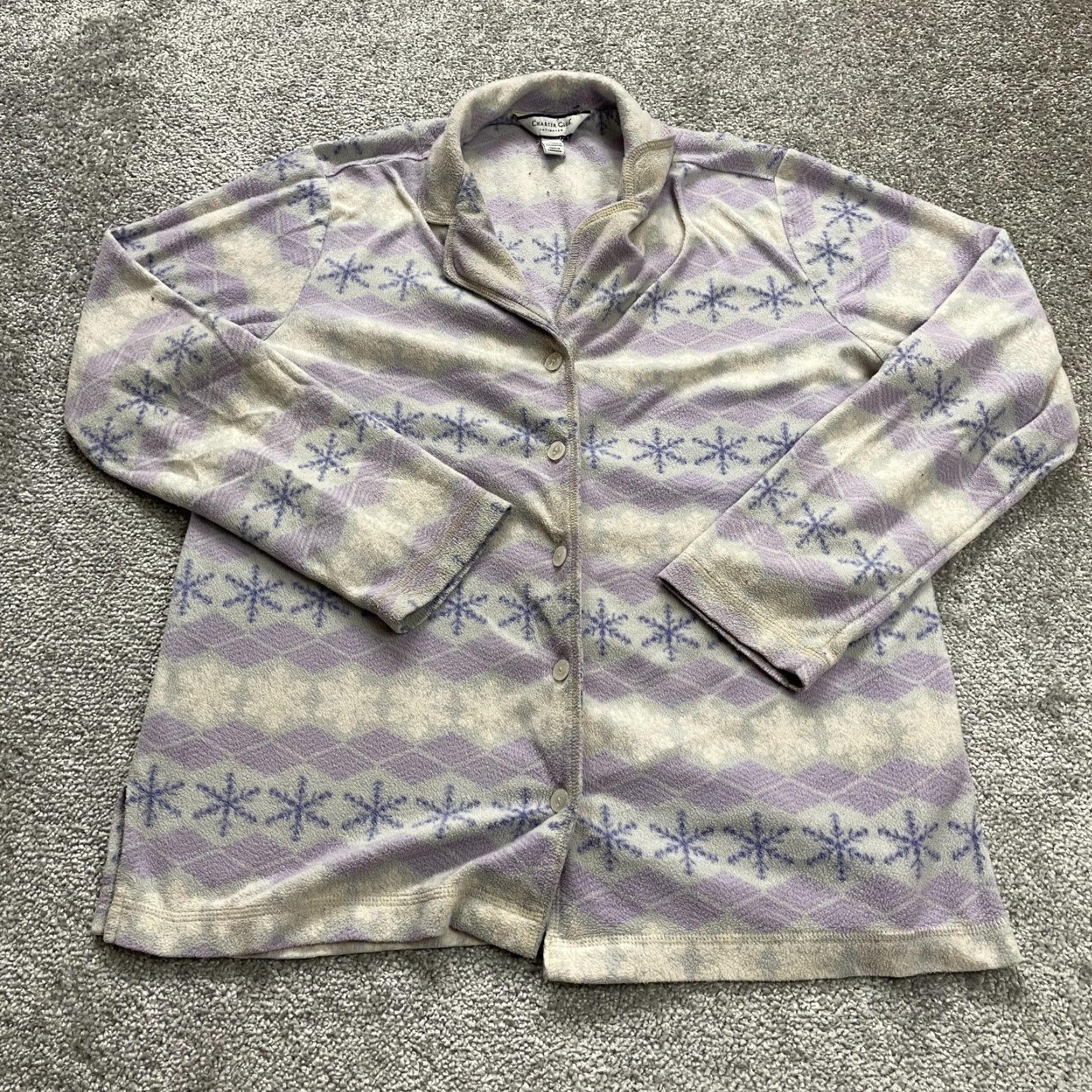 Charter Club Charter Club Intimates Pajama Set 2 Piece Womens Medium Fleece Purple Holiday Snow Flakes Pattern Size ONE SIZE - 2 Thumbnail