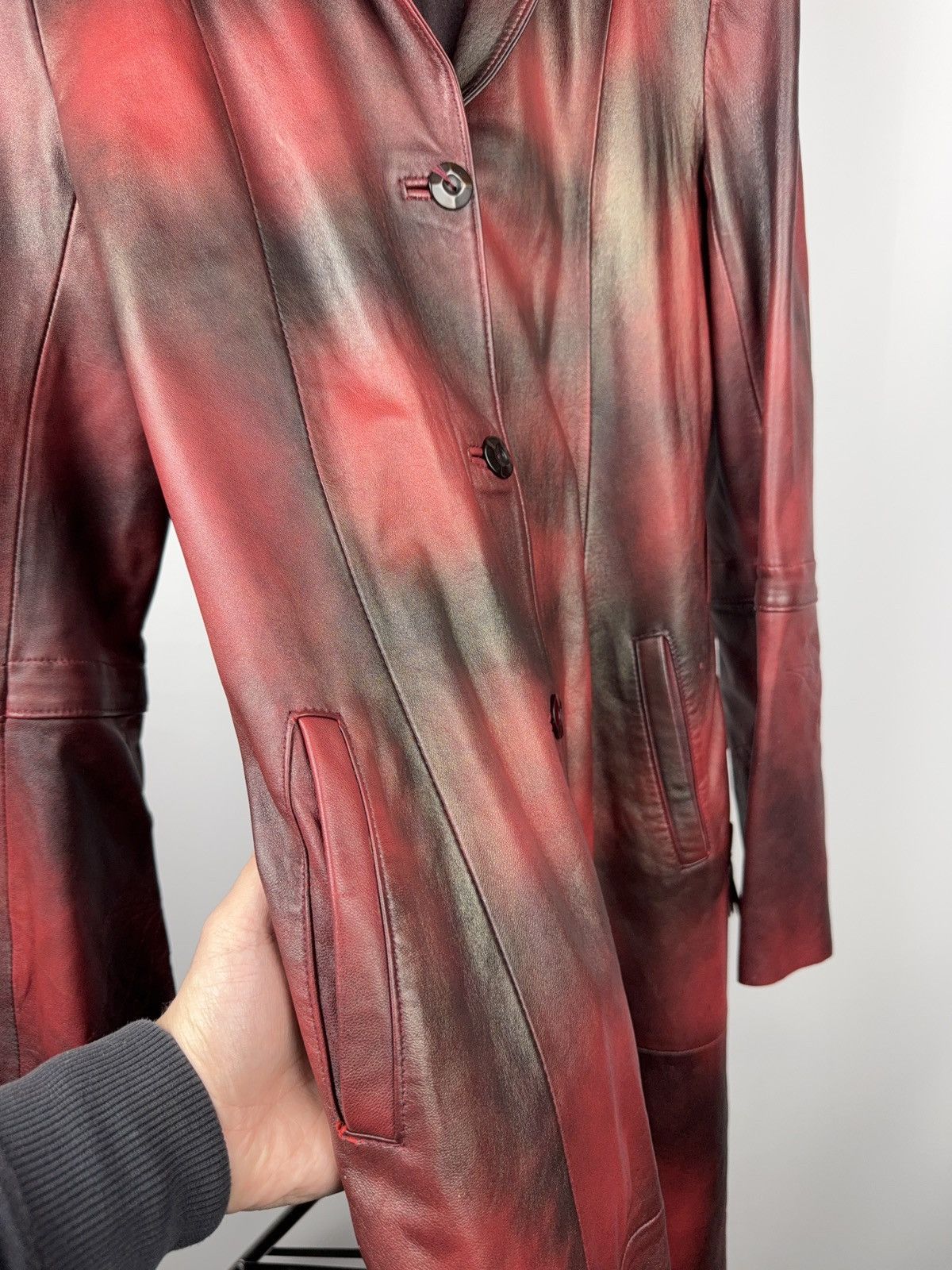 Japanese Brand 90s Y2K Avant-Garde Leather Coat Red Gradient Japan Western Size S / US 4 / IT 40 - 7 Thumbnail