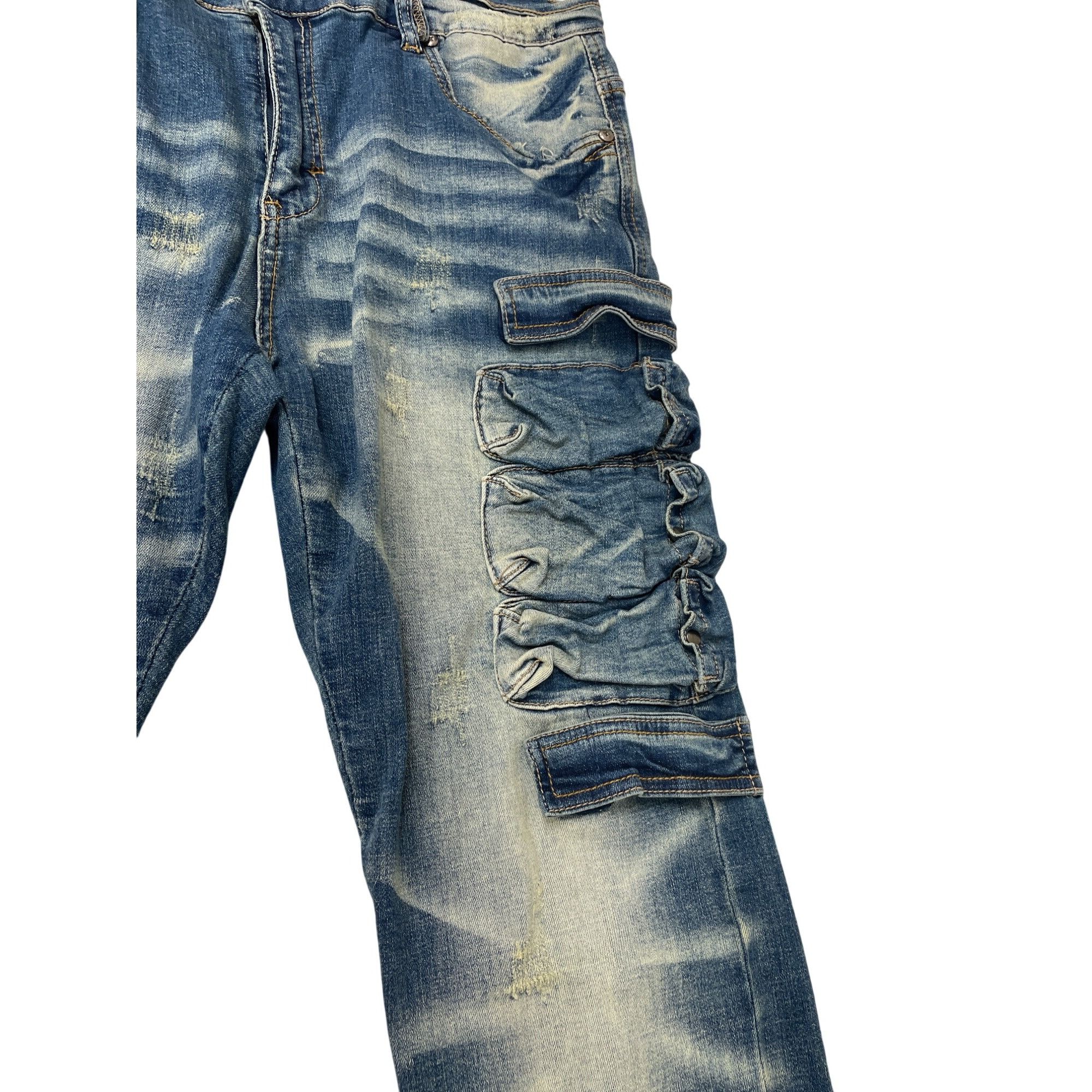 Other Industrial Indigo Mens Blue Distressed Cargo Jeans Pants Siz Size US 38 / EU 54 - 10 Thumbnail