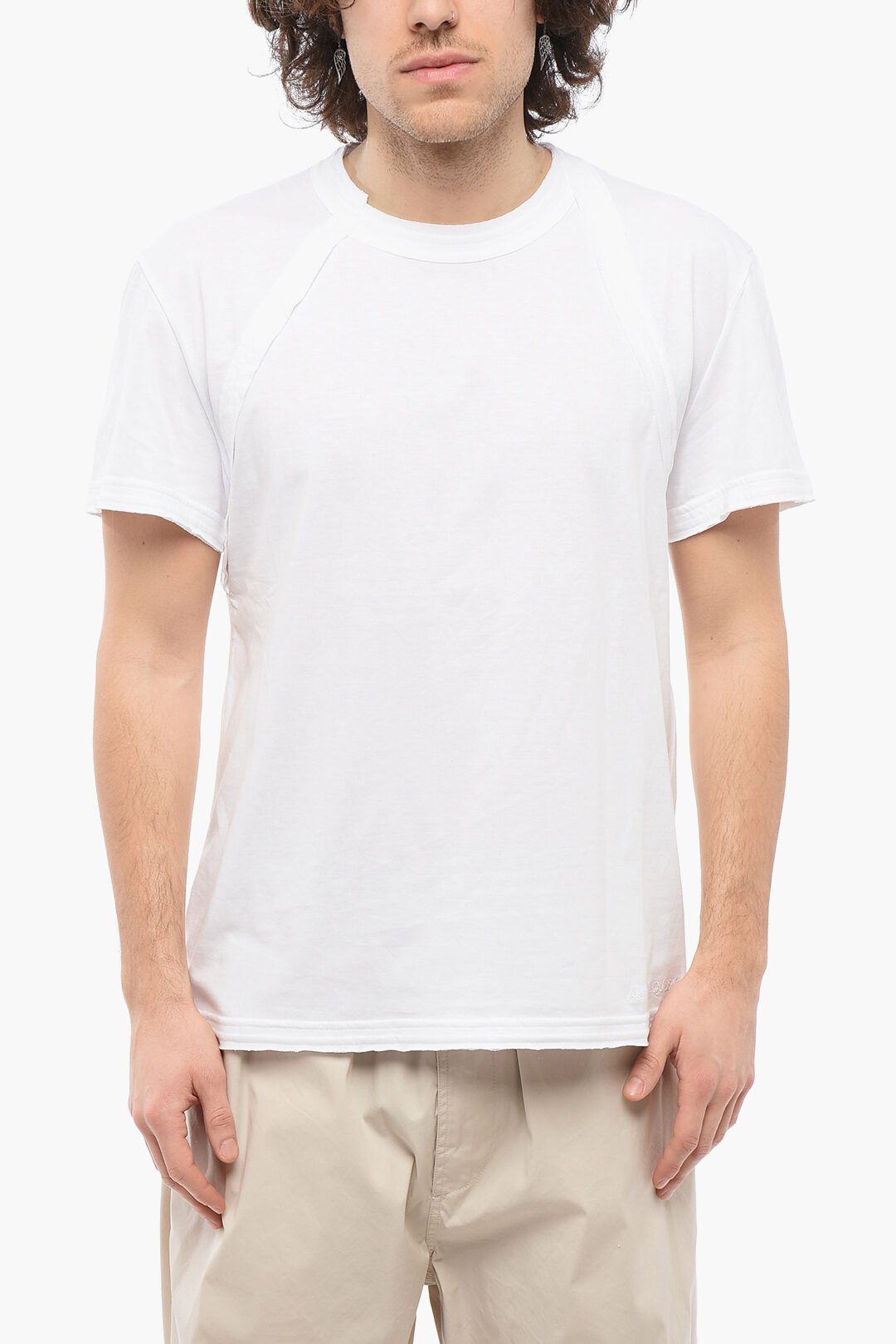 Alexander McQueen og1mm0925 Crewneck Braces Cotton T-Shirt in White Size US XS / EU 42 / 0 - 1 Thumbnail