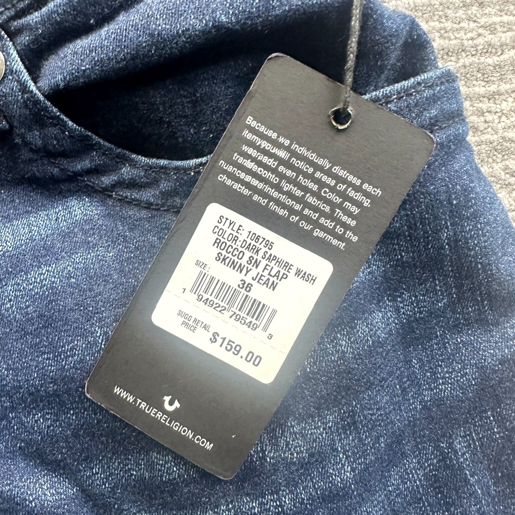 True Religion NEW True Religion Rocco Jeans Mens 36x35 Blue Denim Pants Flap Relaxed Skinny Size US 36 / EU 52 - 5 Thumbnail