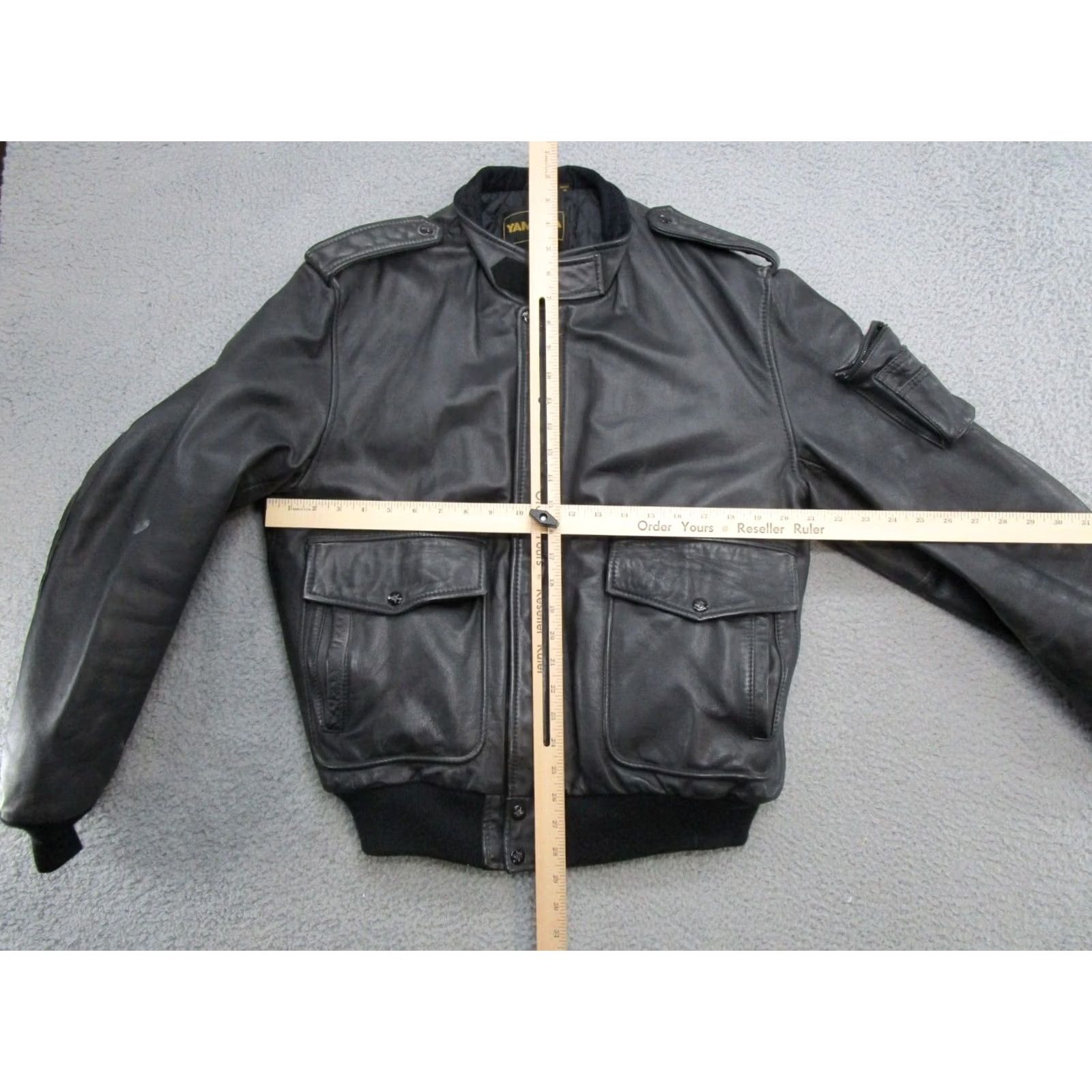Yamaha VTG Yamaha Leather Jacket Mens Black Moto Bomber Quilted Lined Elbow Patch Size 46 Size US S / EU 44-46 / 1 - 5 Thumbnail