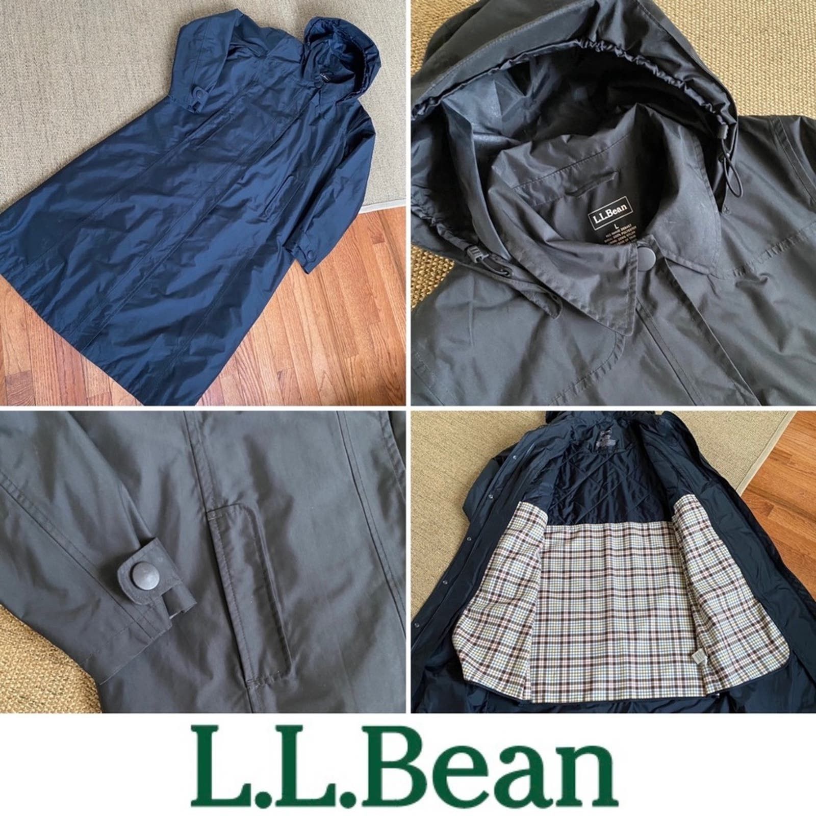 image of L L Bean Ll Bean Hooded Blk Trench Plaid Wool Zip Lining Women’S Lg in Black, Women's (Size Large)